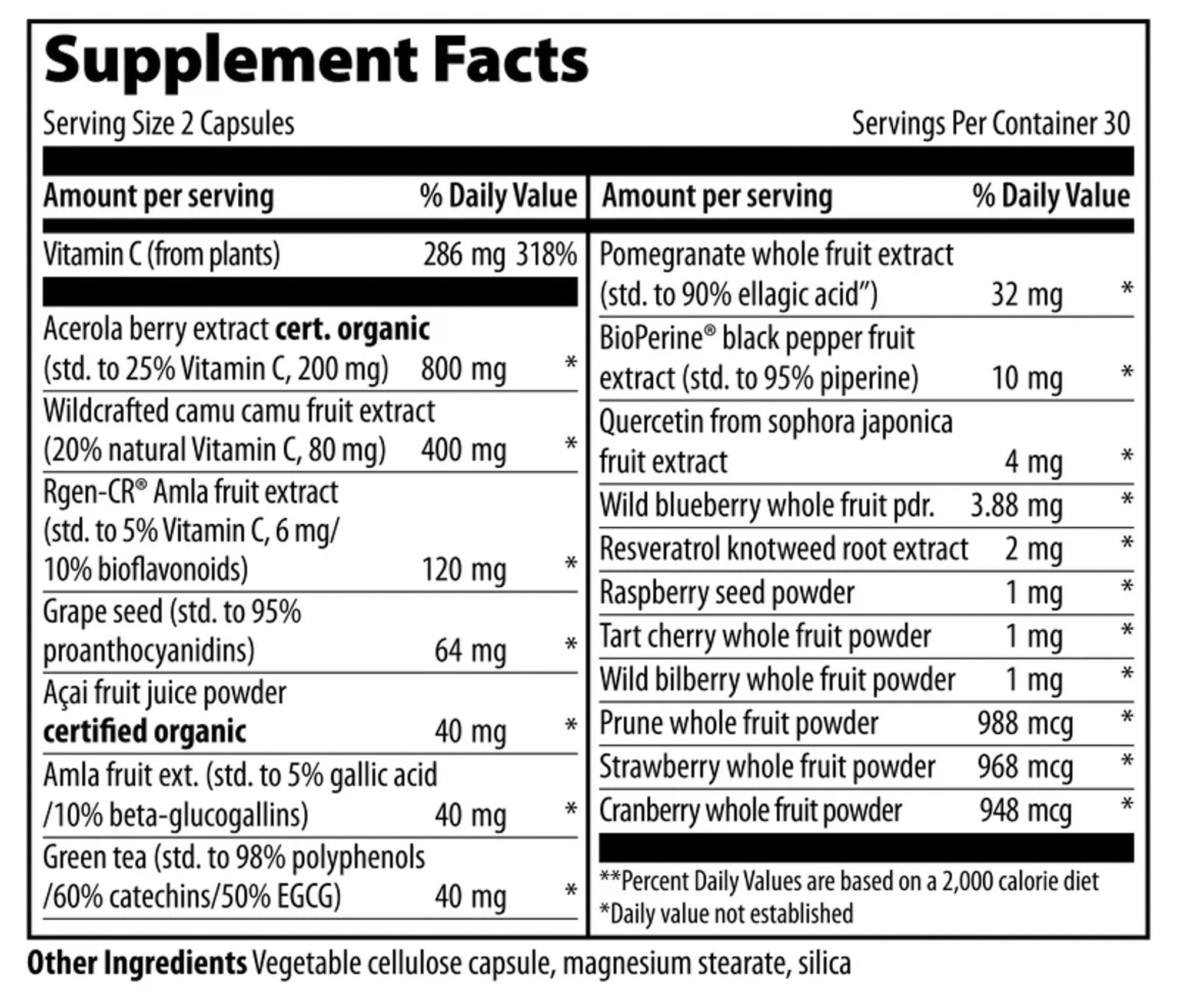 Vibrant Health Super Natural C vitamin C complex side view