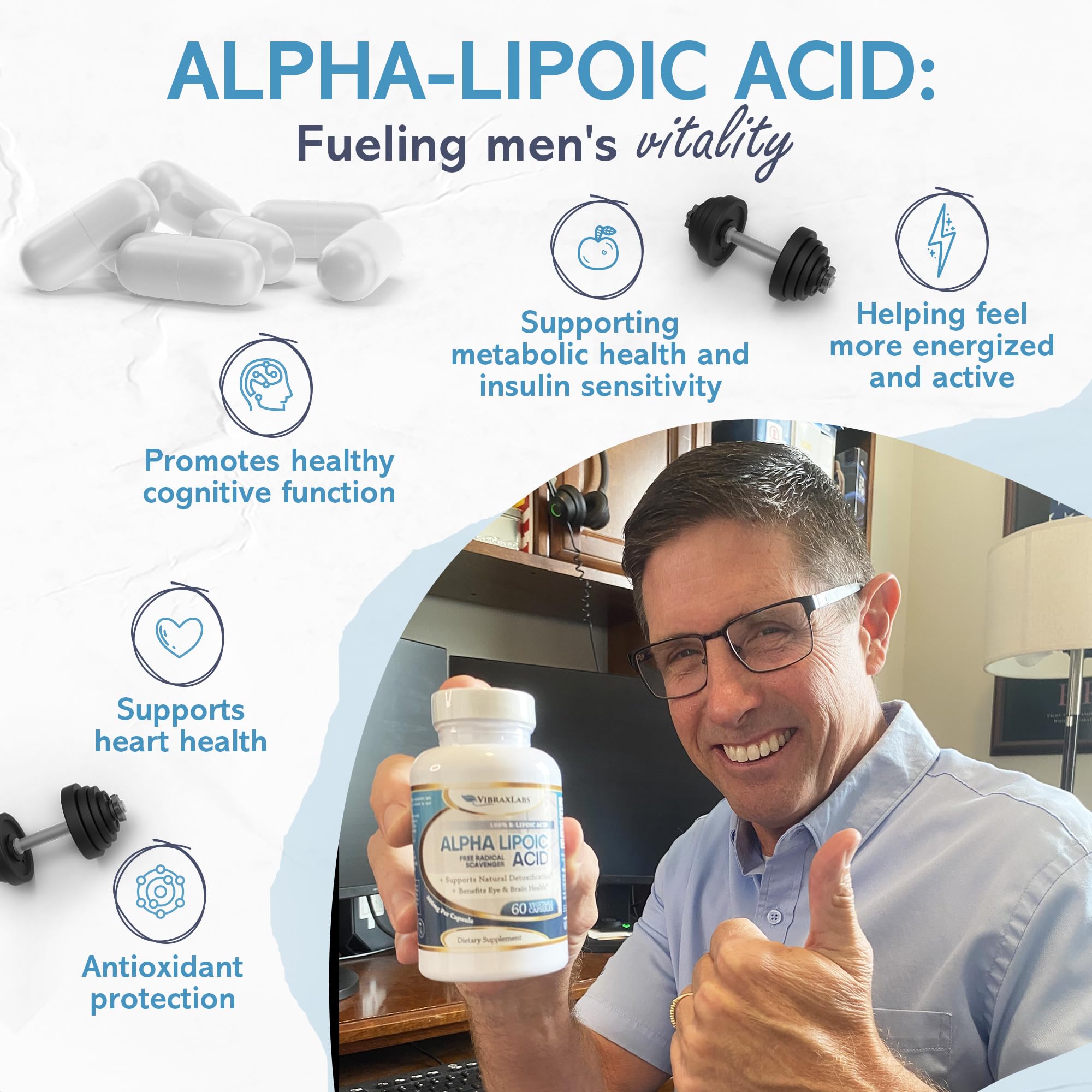 vibraxlabs Alpha Lipoic Acid 600 mg capsules bottle with label