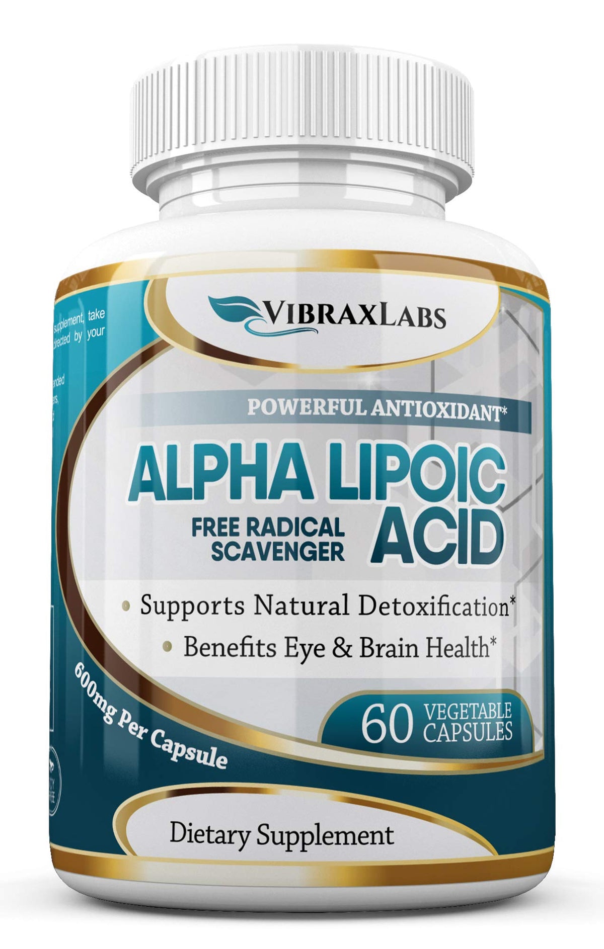 vibraxlabs Alpha Lipoic Acid 600 mg capsules front view