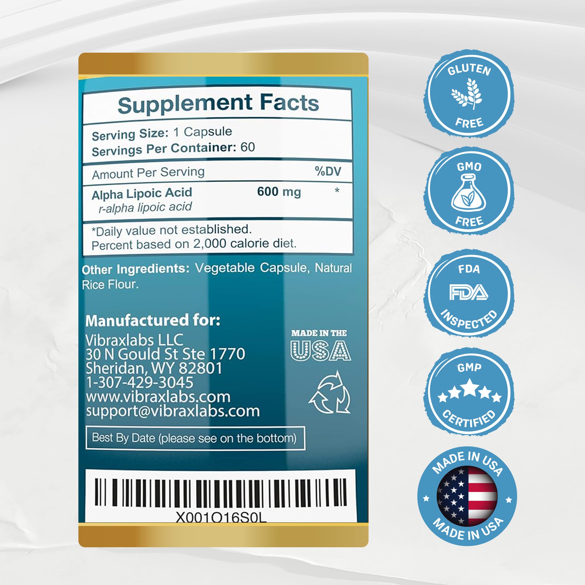 vibraxlabs Alpha Lipoic Acid 600 mg capsules with health guides