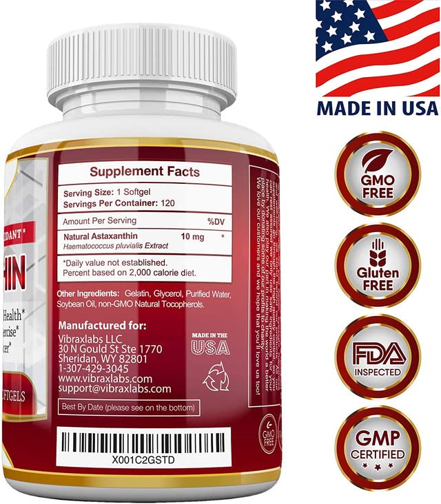 vibraxlabs Astaxanthin 10mg Supplement capsules close-up