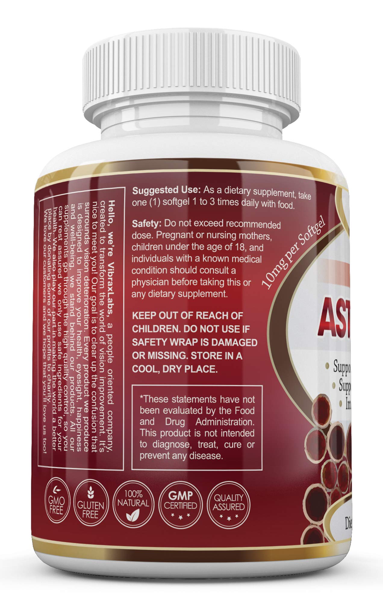 vibraxlabs Astaxanthin 10mg Supplement capsules in hand