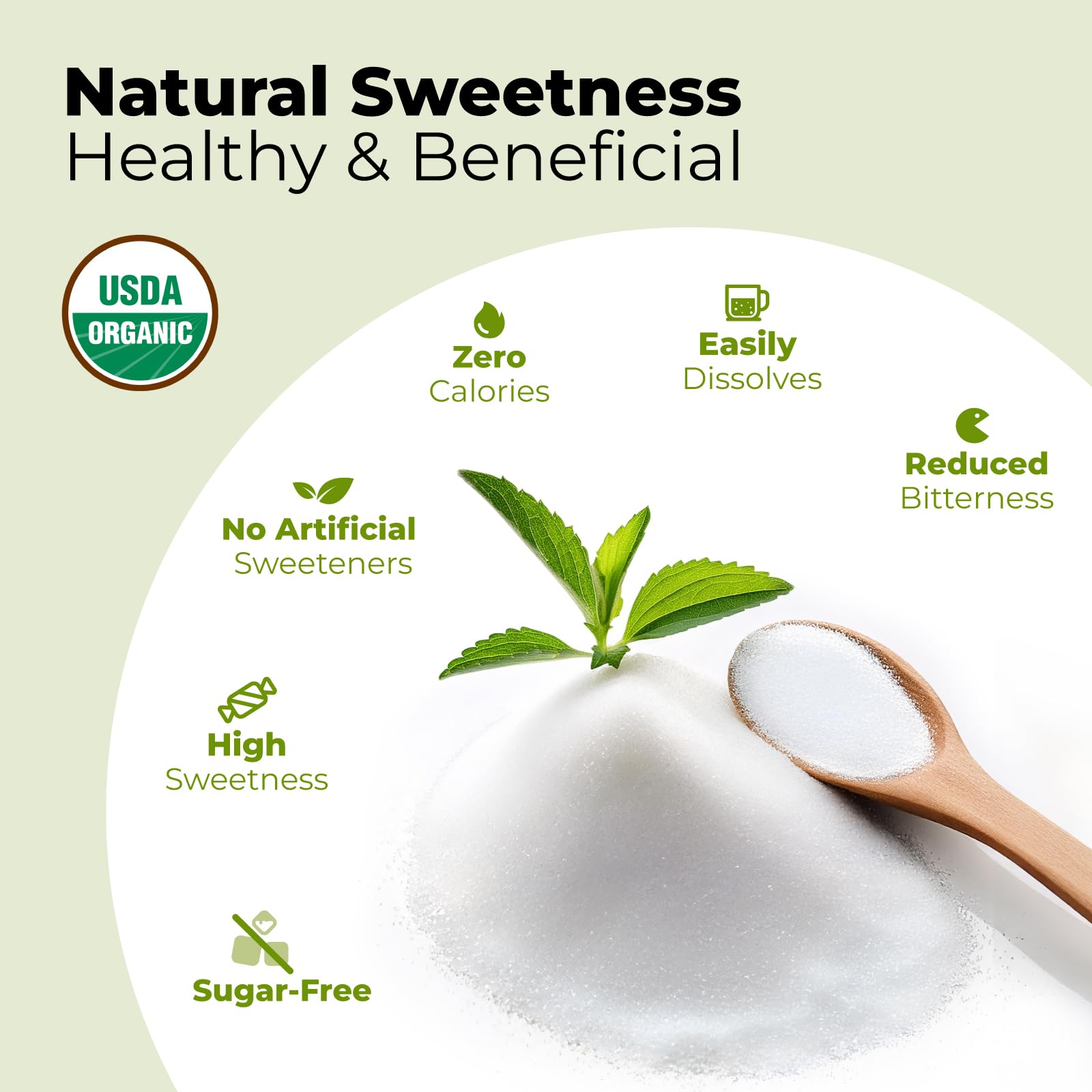 Viccoky Organic Stevia Powder back view with ingredient list