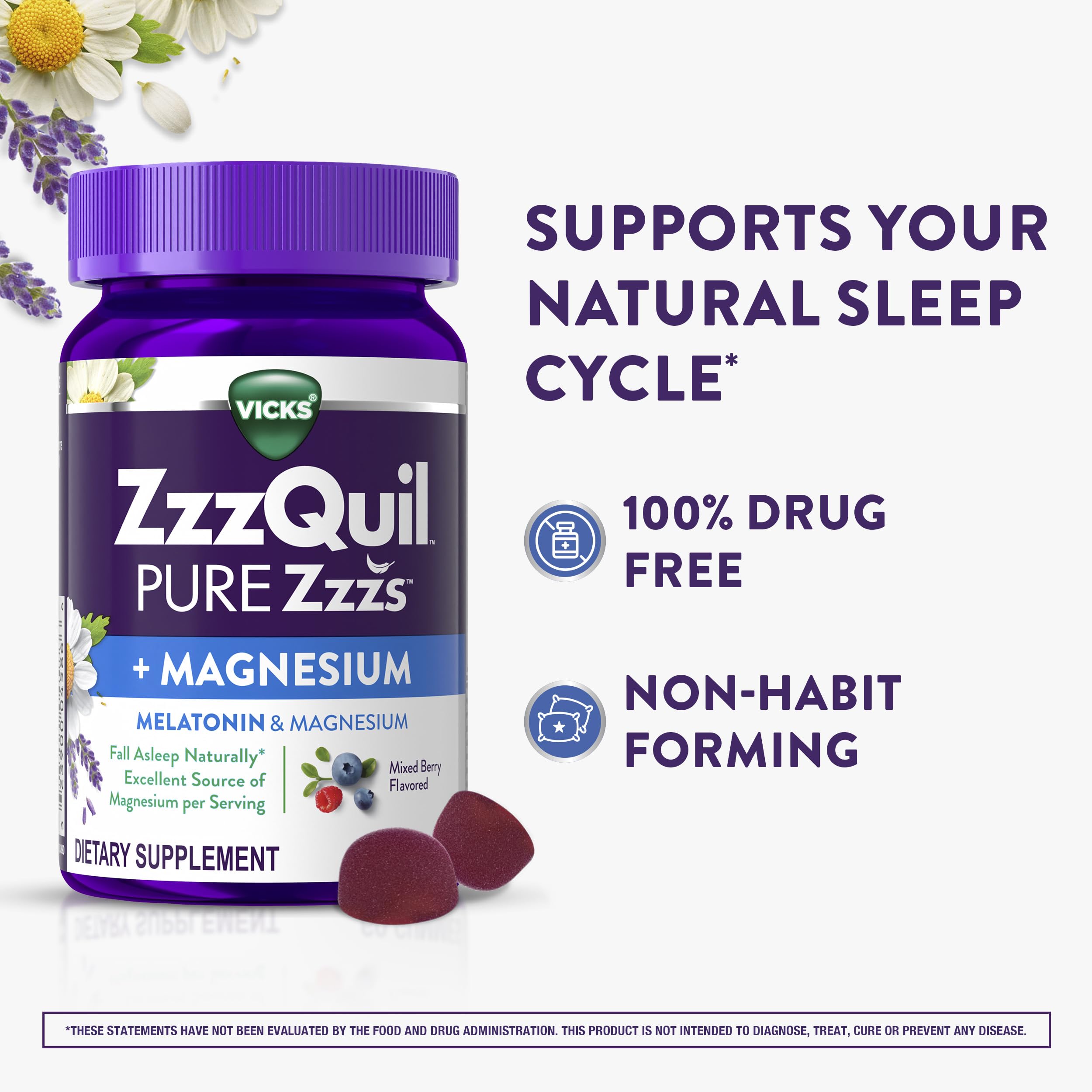 Vicks ZzzQuil PURE Zzzs gummies showing individual gummy