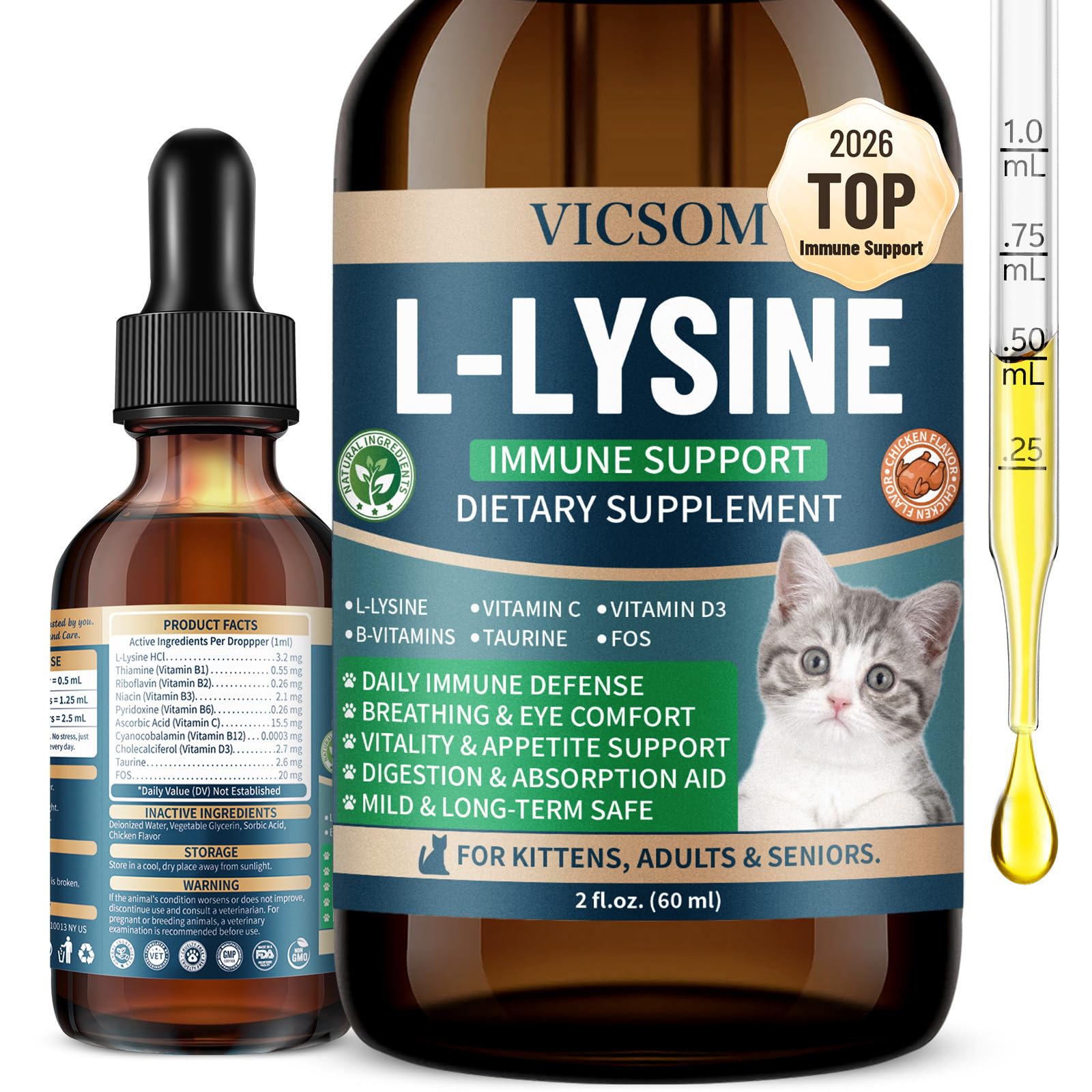 VICSOM L-Lysine for Cats 132g bottle front view