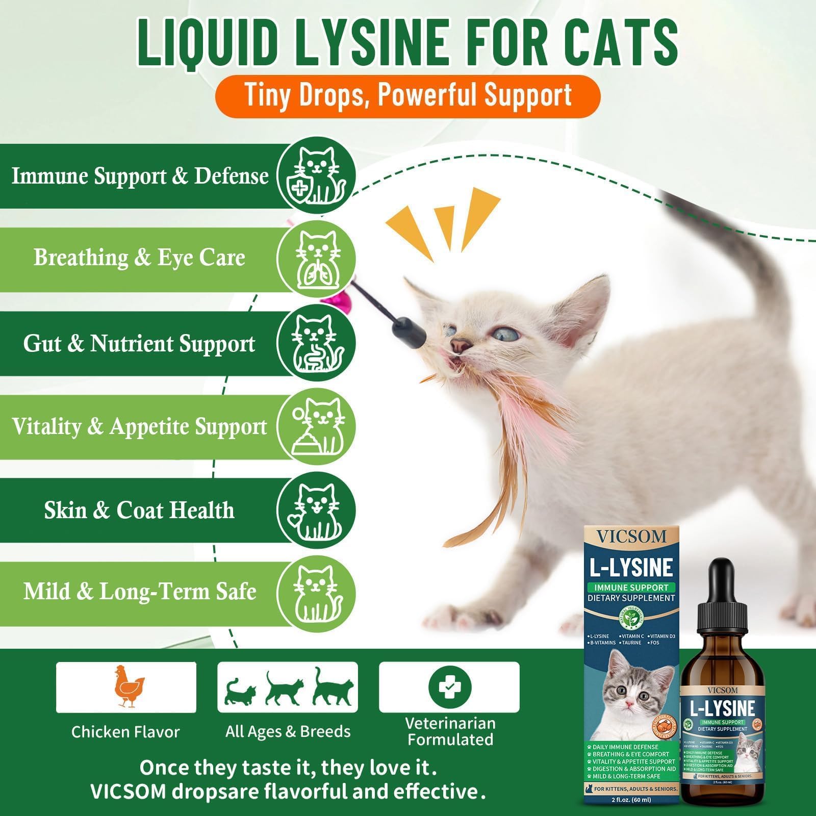 VICSOM L-Lysine for Cats 132g bottle side view