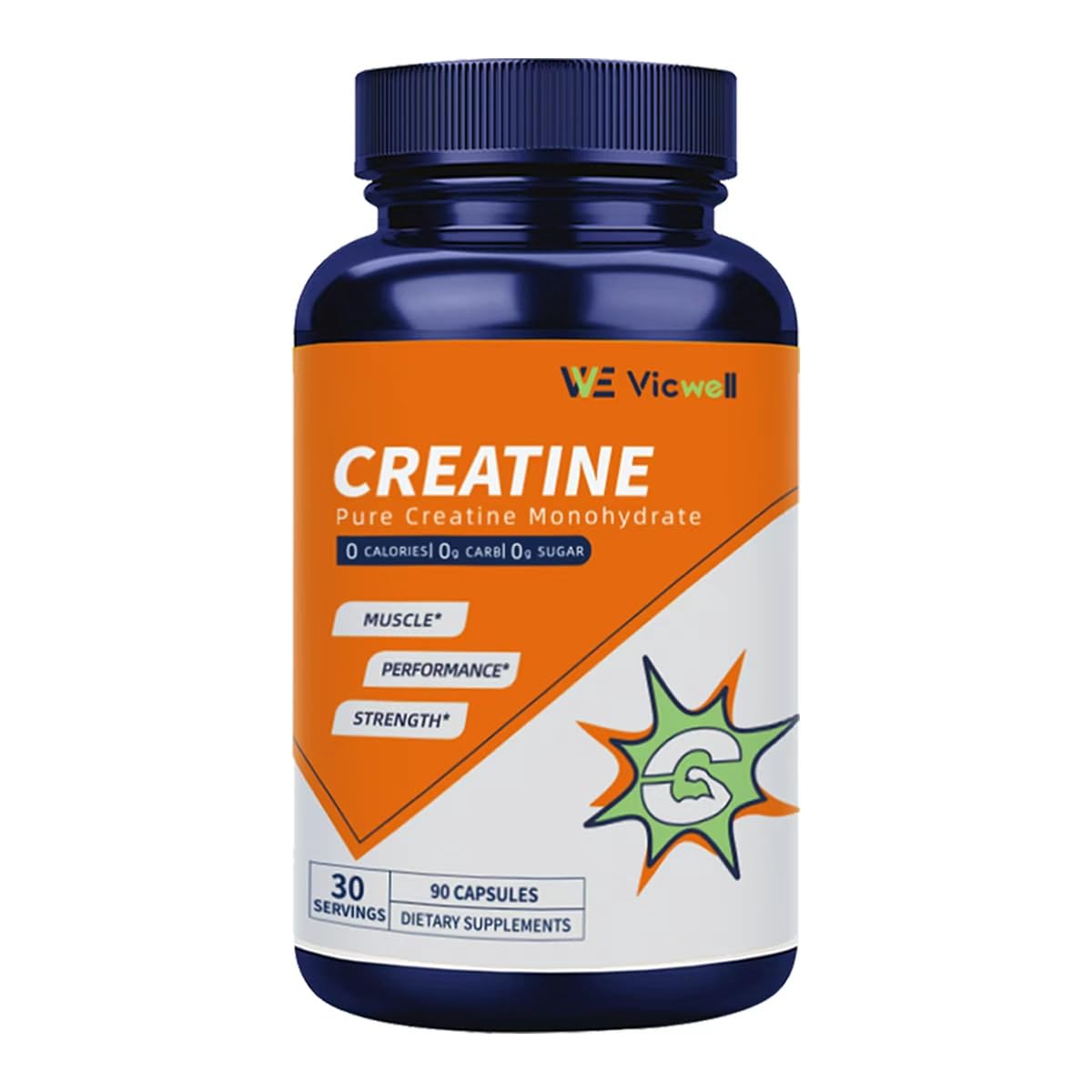 Vicwell Creatine Monohydrate Capsules front view, 90 count