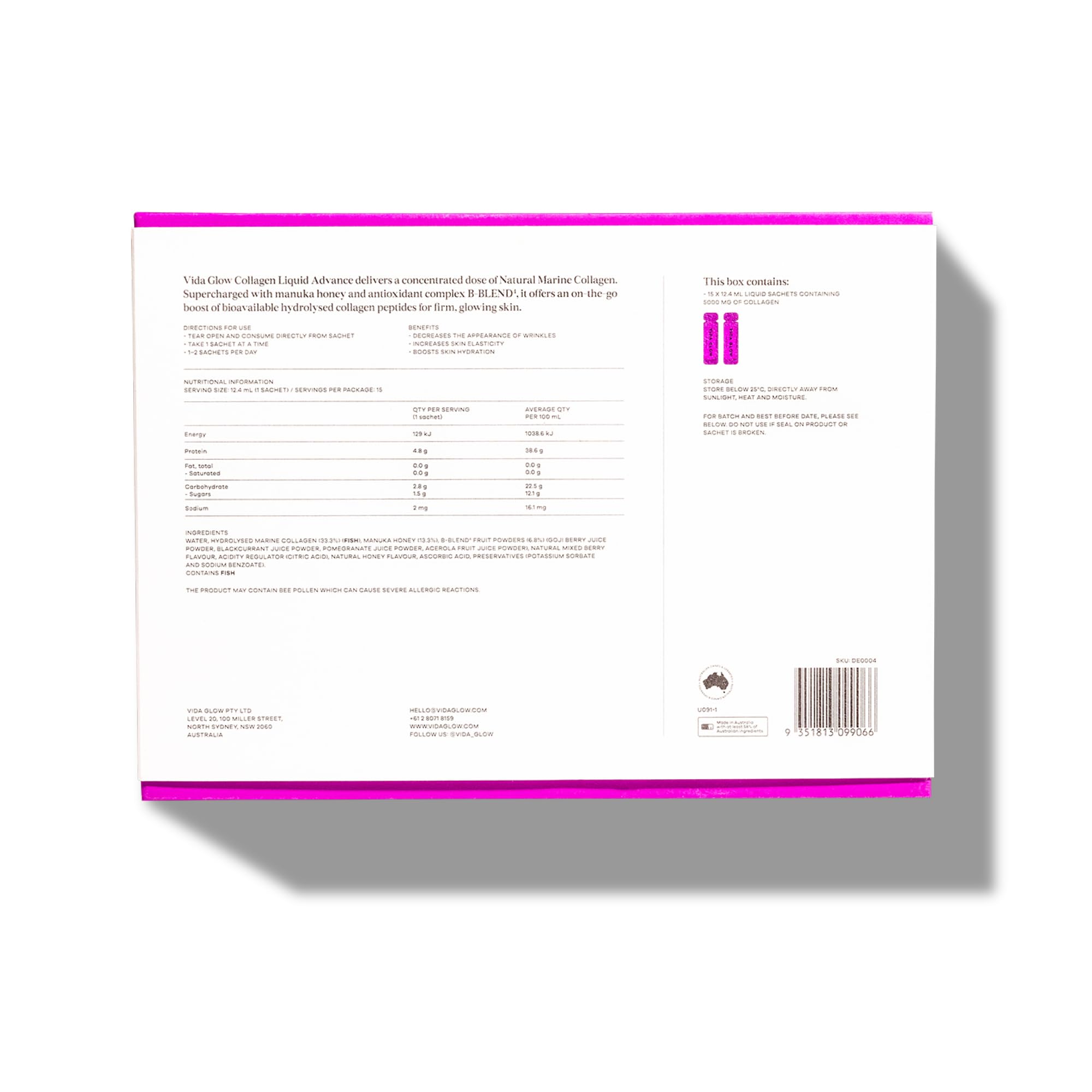 Vida Glow Collagen Peptides Liquid Supplement 454g packaging