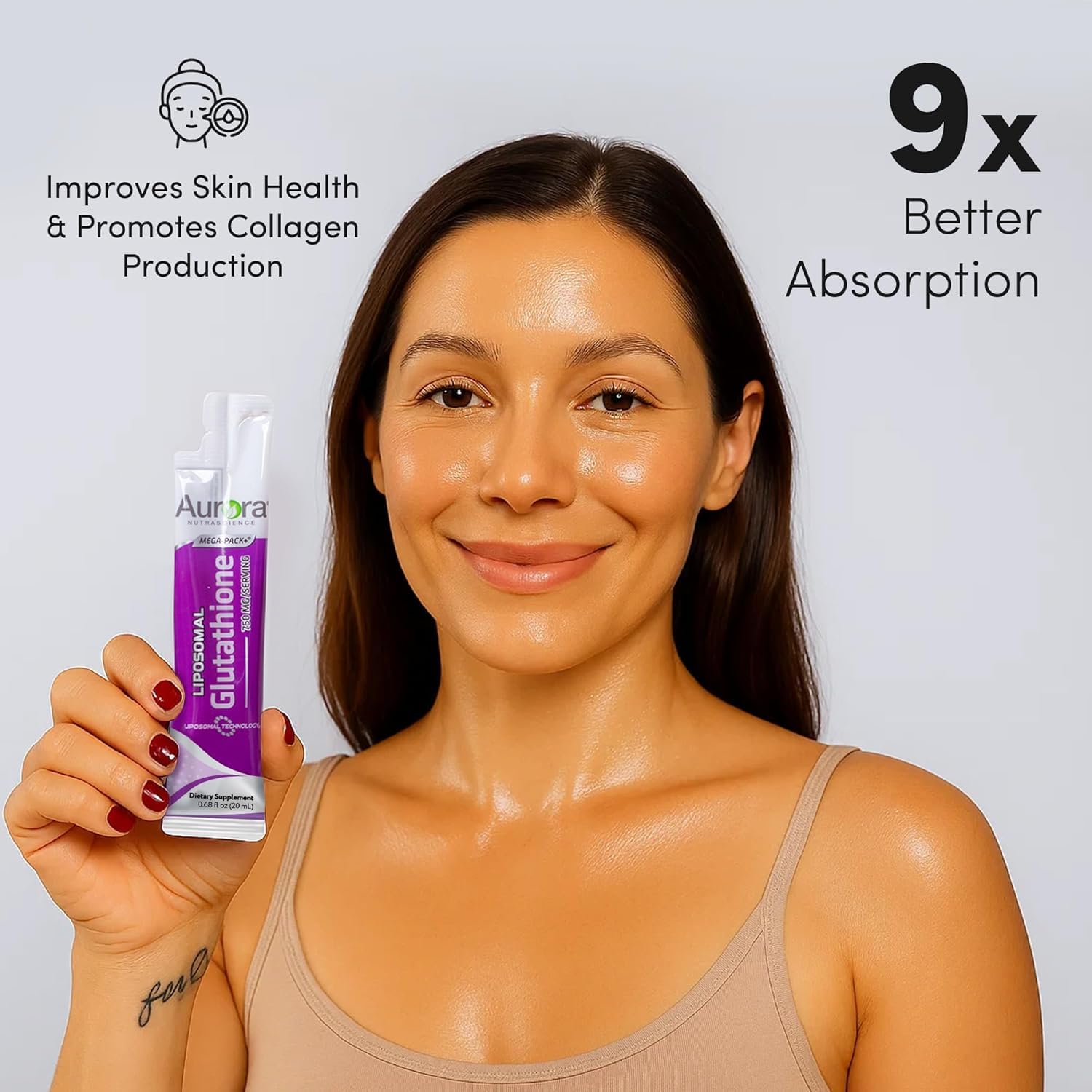 Vida Lifescience Liposomal Glutathione supplement in a glass of water