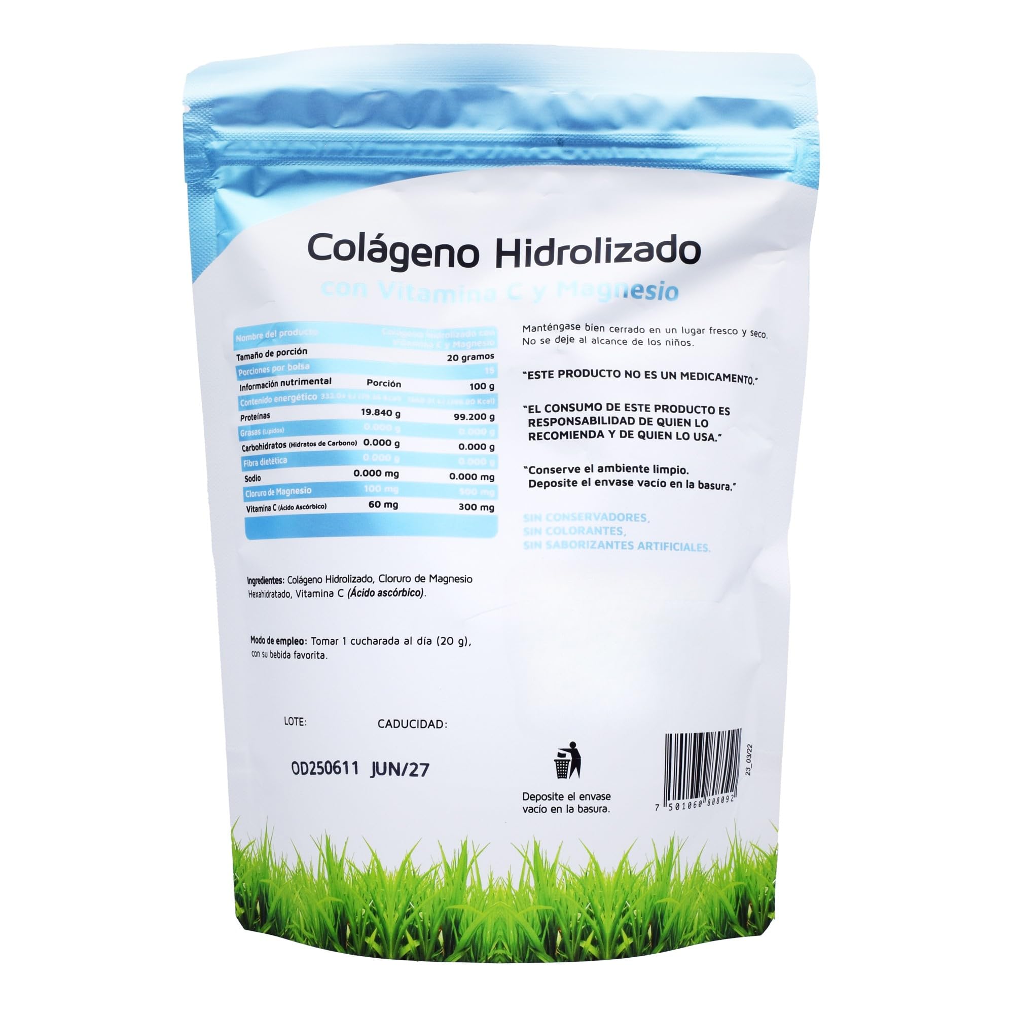 Vidanat Collagen Powder 300g back view with ingredient details
