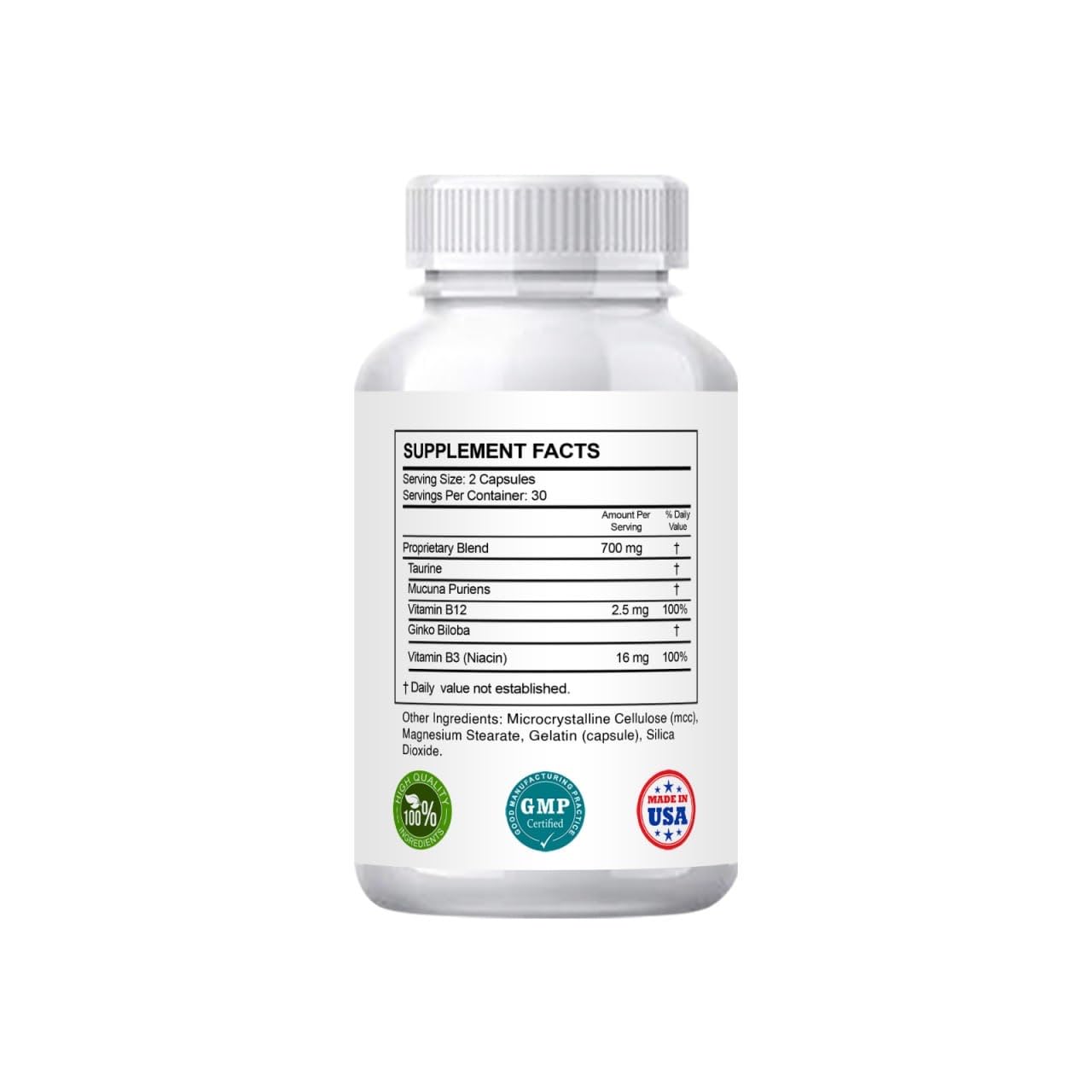 VIDAPLEXTRA Bio Brain Cognitive Supplement side view with ingredients