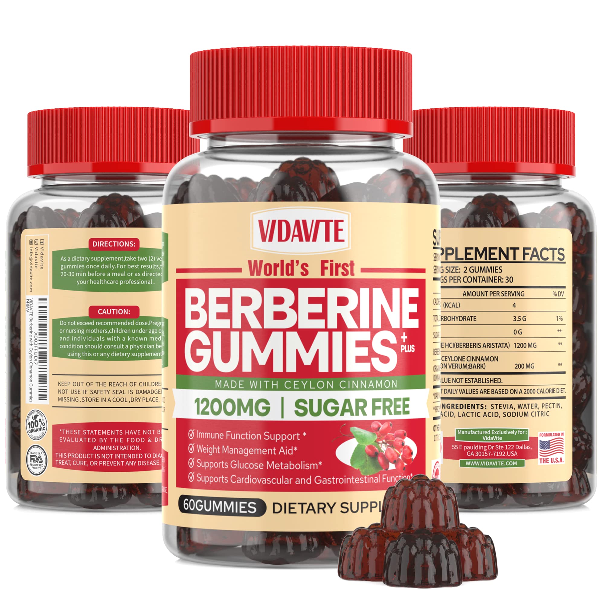 VIDAVITE Berberine Plus Ceylon Cinnamon Gummies front view