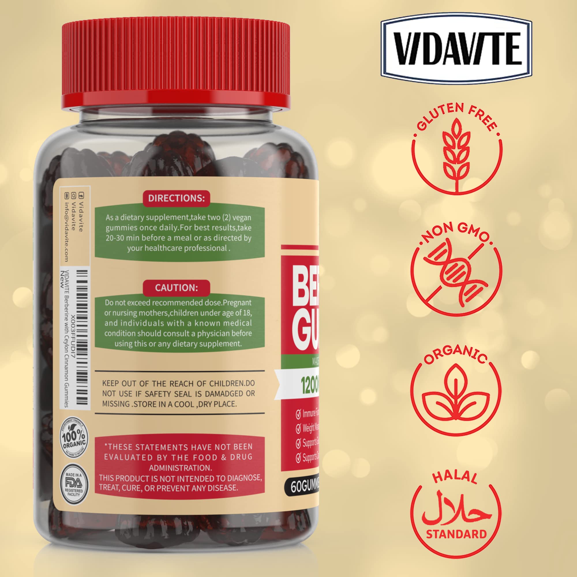 VIDAVITE Berberine Plus Ceylon Cinnamon Gummies on a table