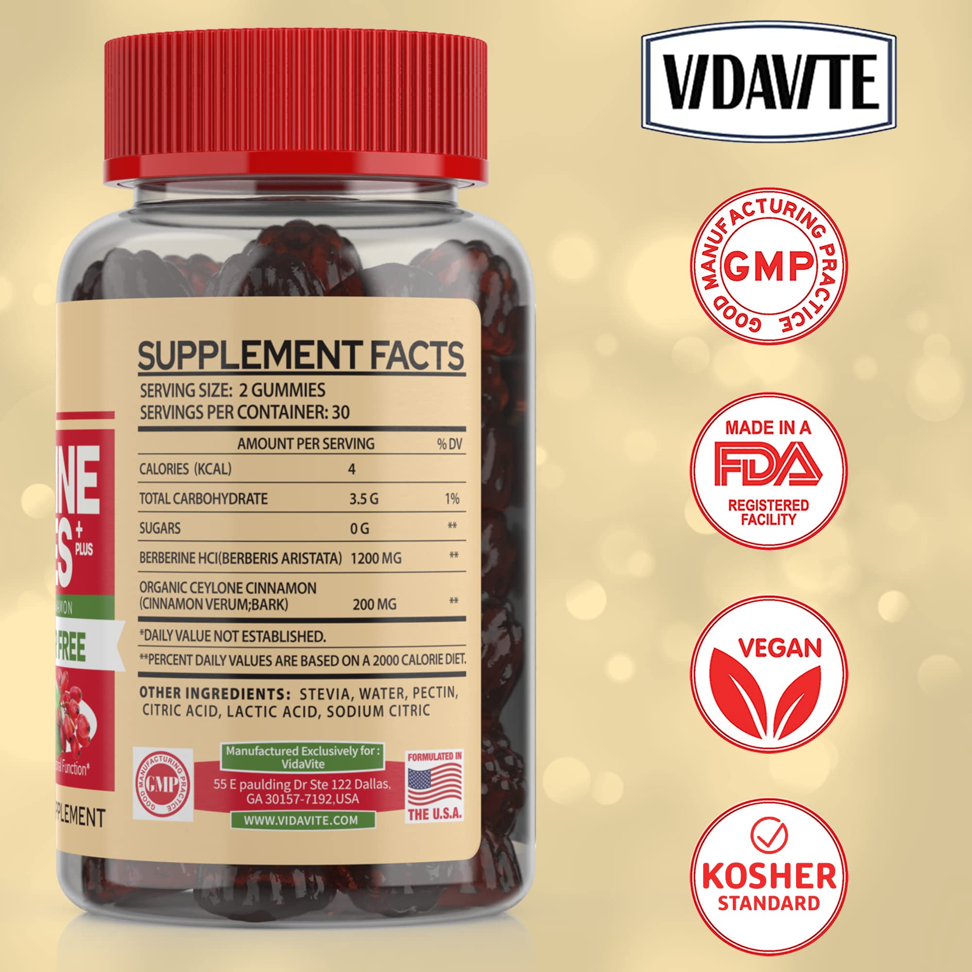 VIDAVITE Berberine Plus Ceylon Cinnamon Gummies packaging