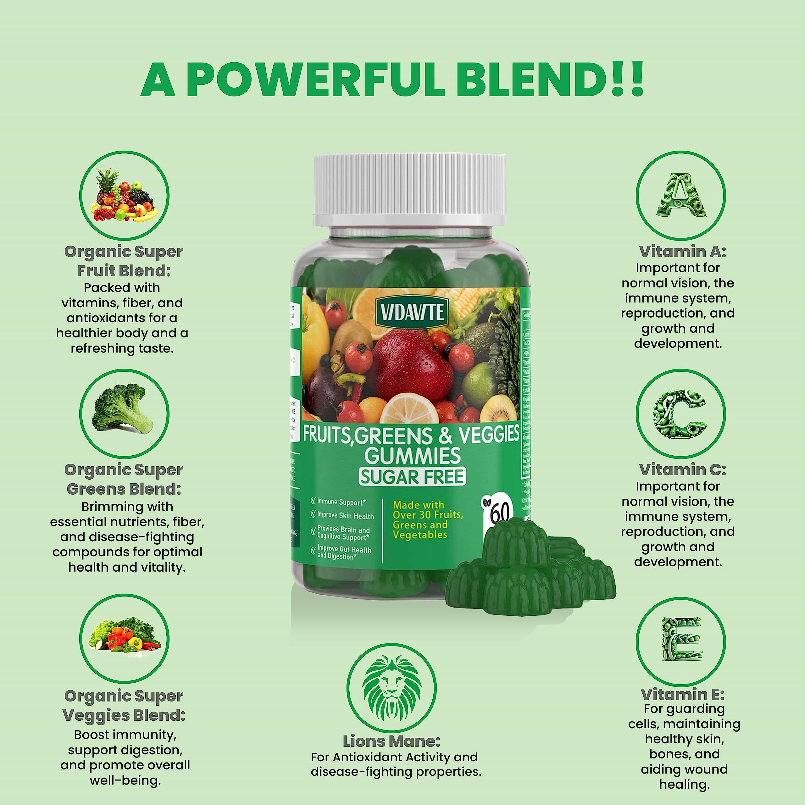VIDAVITE Supergreens Gummies nutritional information