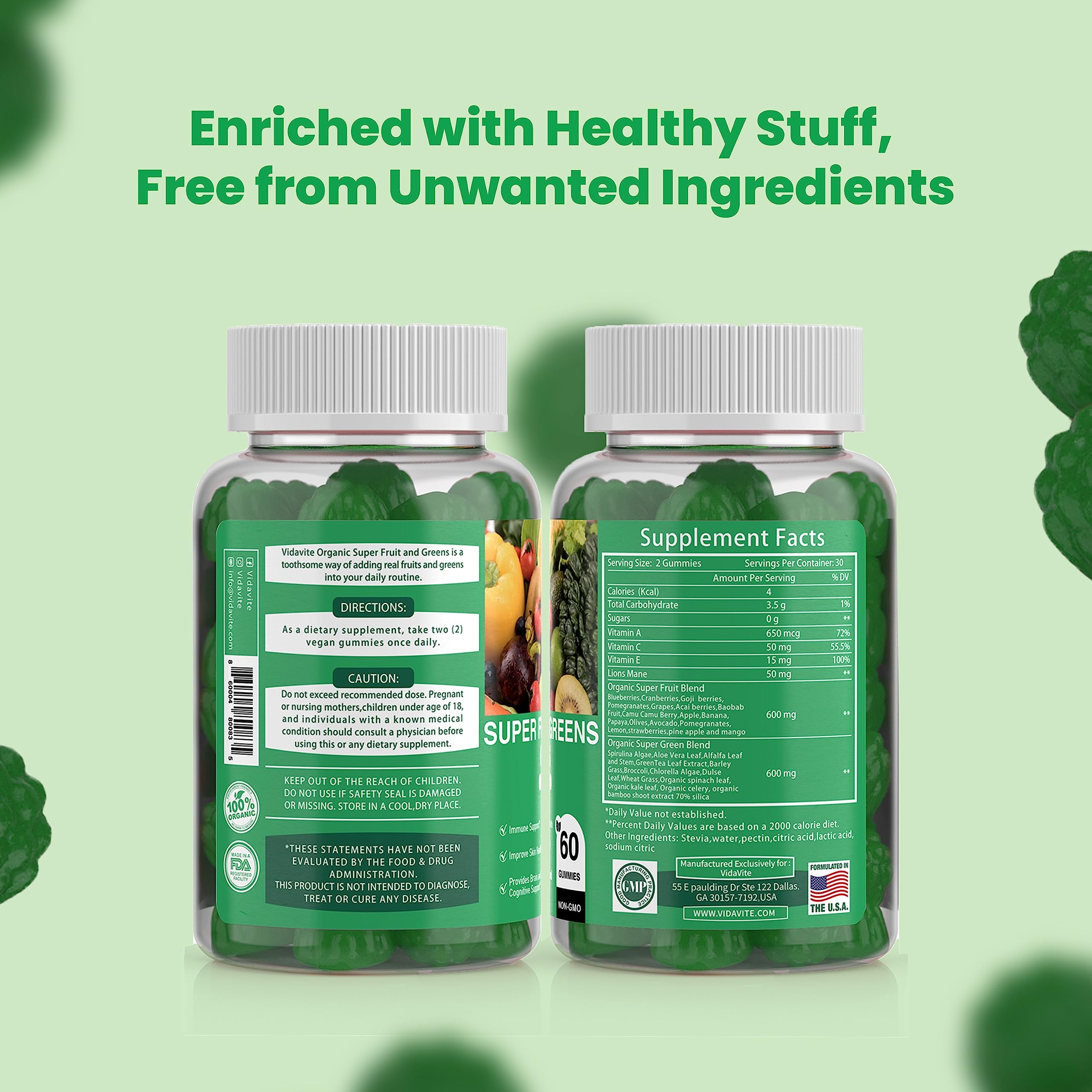 VIDAVITE Supergreens Gummies on a kitchen counter