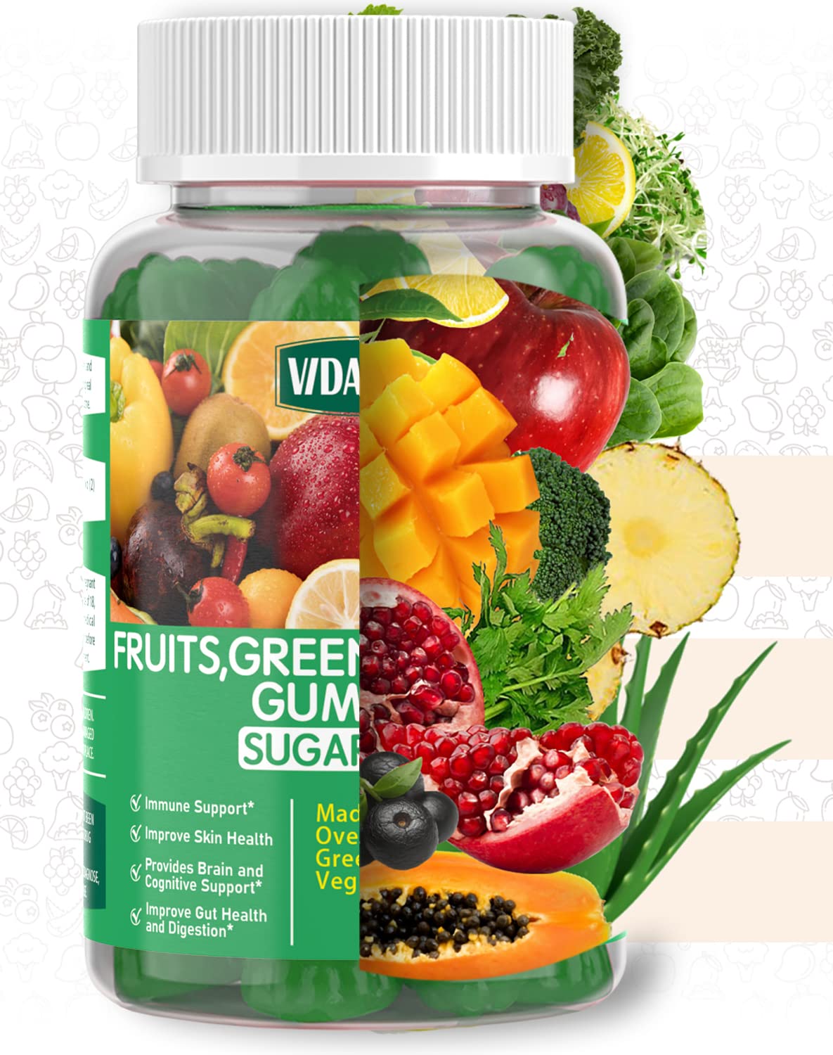 VIDAVITE Supergreens Gummies with a glass of water