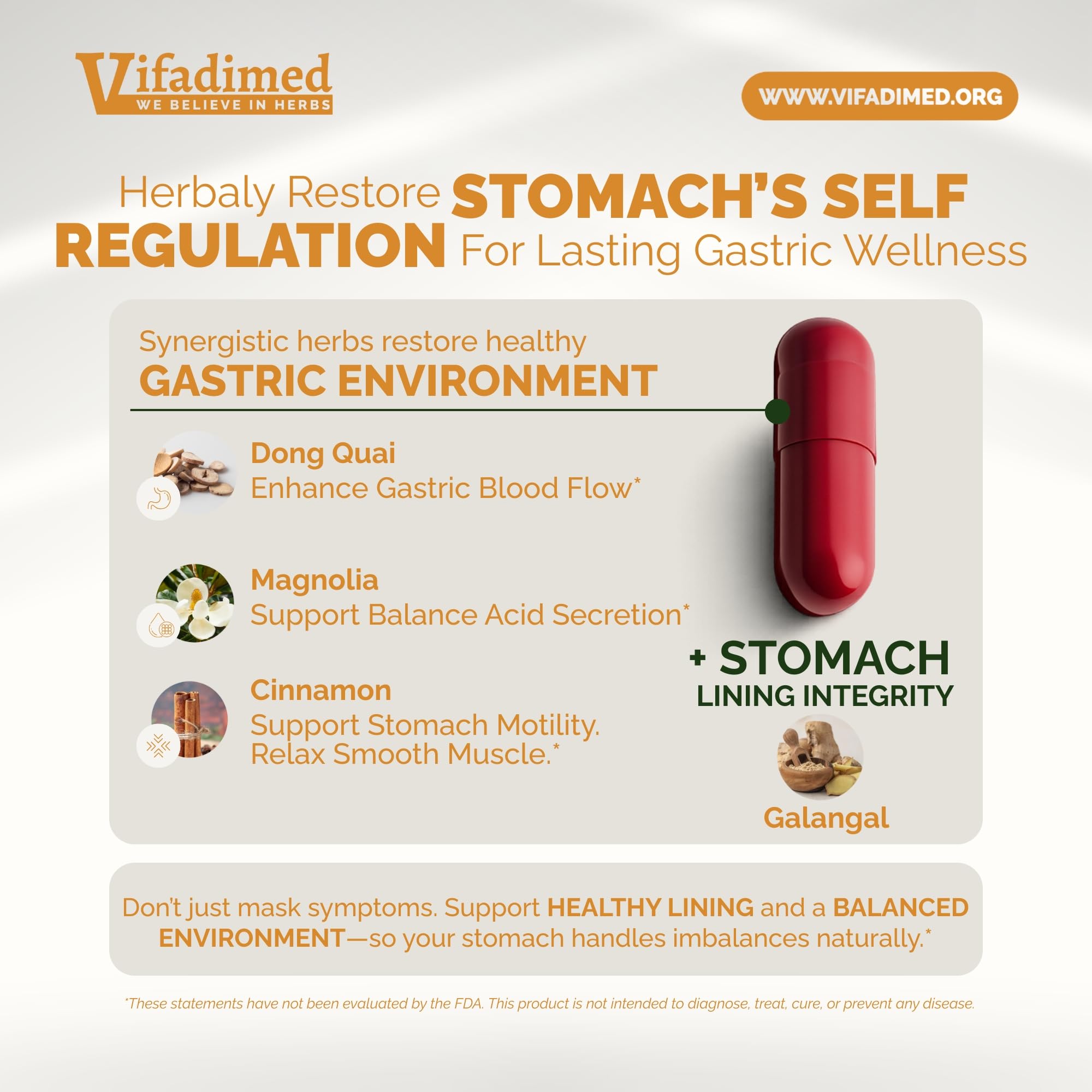 VIFADIMED Stomach Plus Herbal Supplement 60 Capsules side view