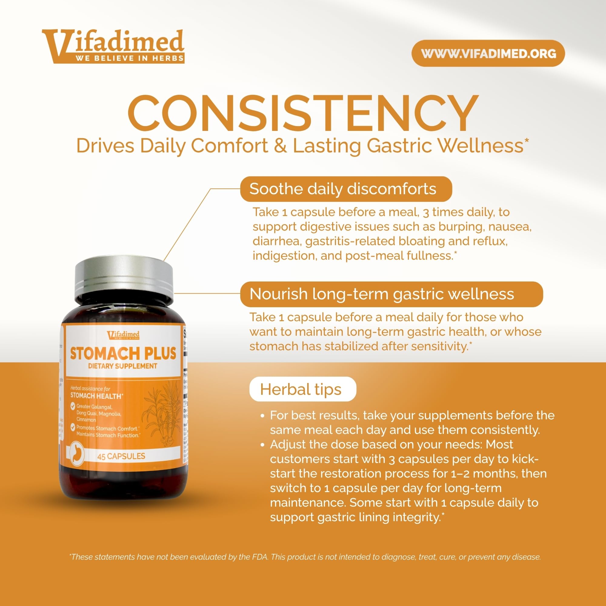 VIFADIMED Stomach Plus Herbal Supplement capsules close-up