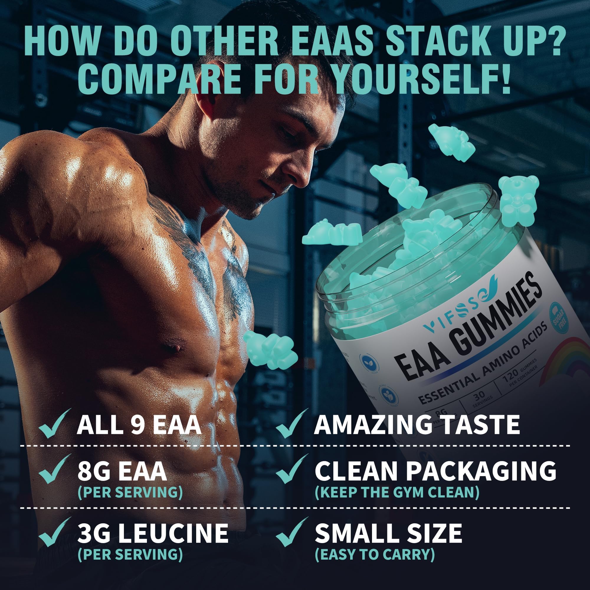 VIFSSG EAA Gummies Blue Raspberry gummies on a table