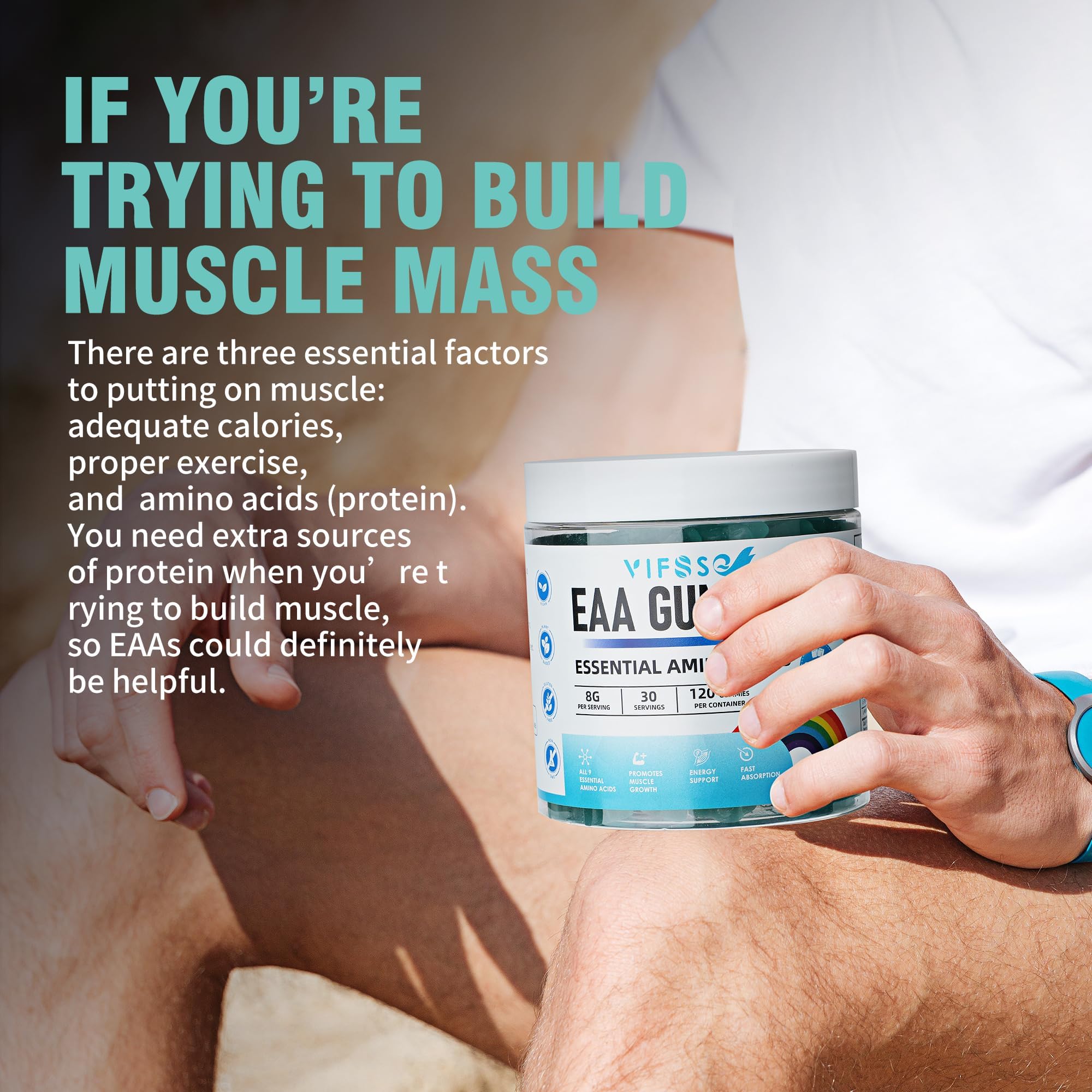 VIFSSG EAA Gummies Blue Raspberry in a hand
