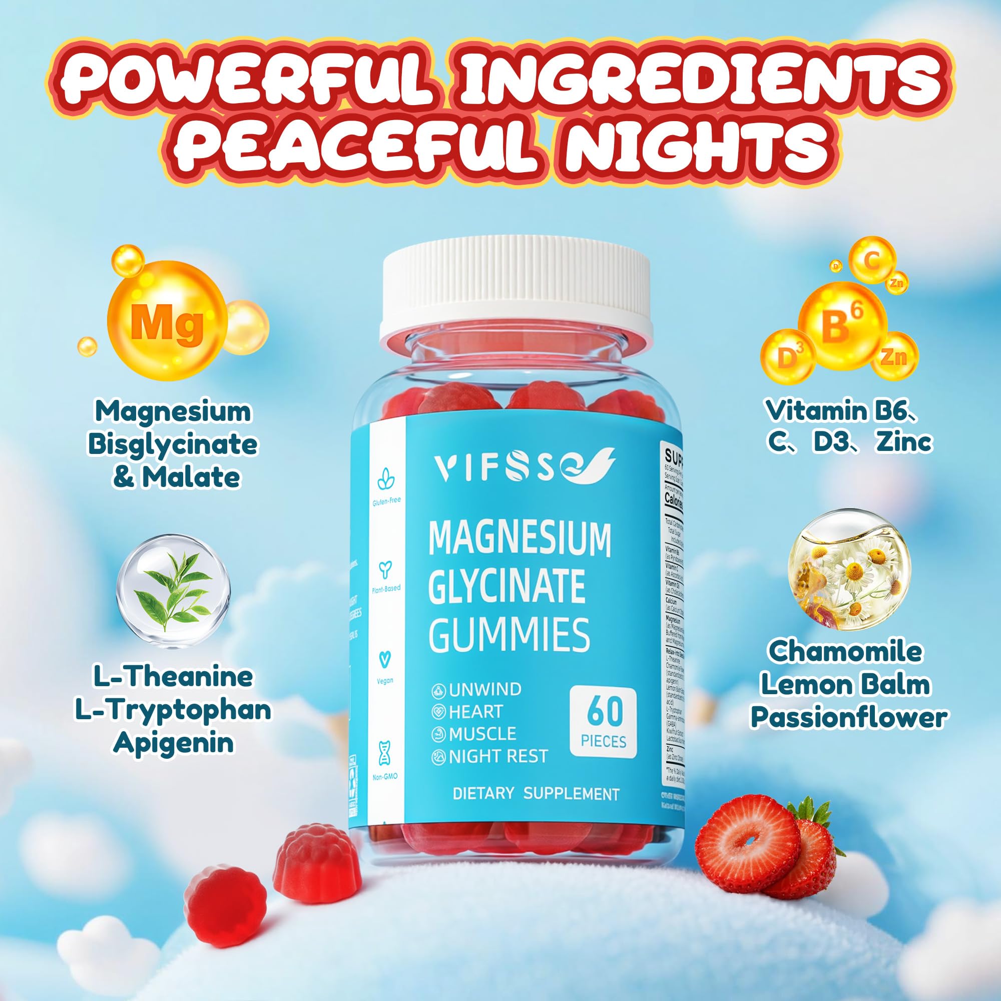 VIFSSG Magnesium Gummies with Chamomile and Lemon Balm