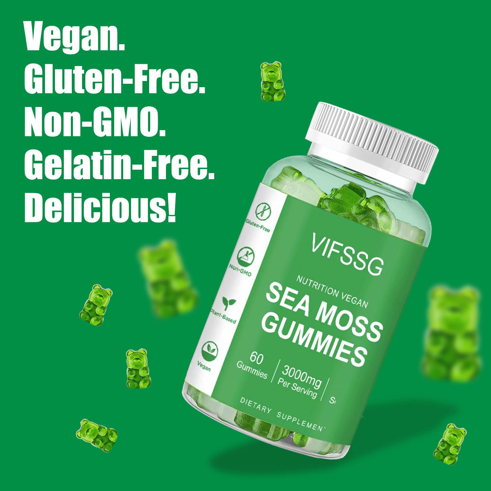 VIFSSG Sea Moss Gummies displayed with fresh apples