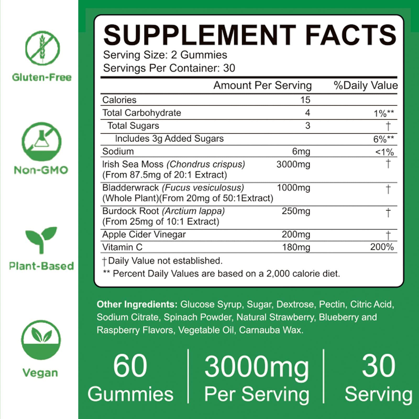 VIFSSG Sea Moss Gummies with Bladderwrack and Burdock Root details