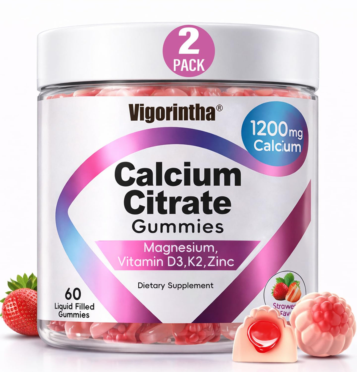 Vigorintha Calcium Gummies front view with packaging