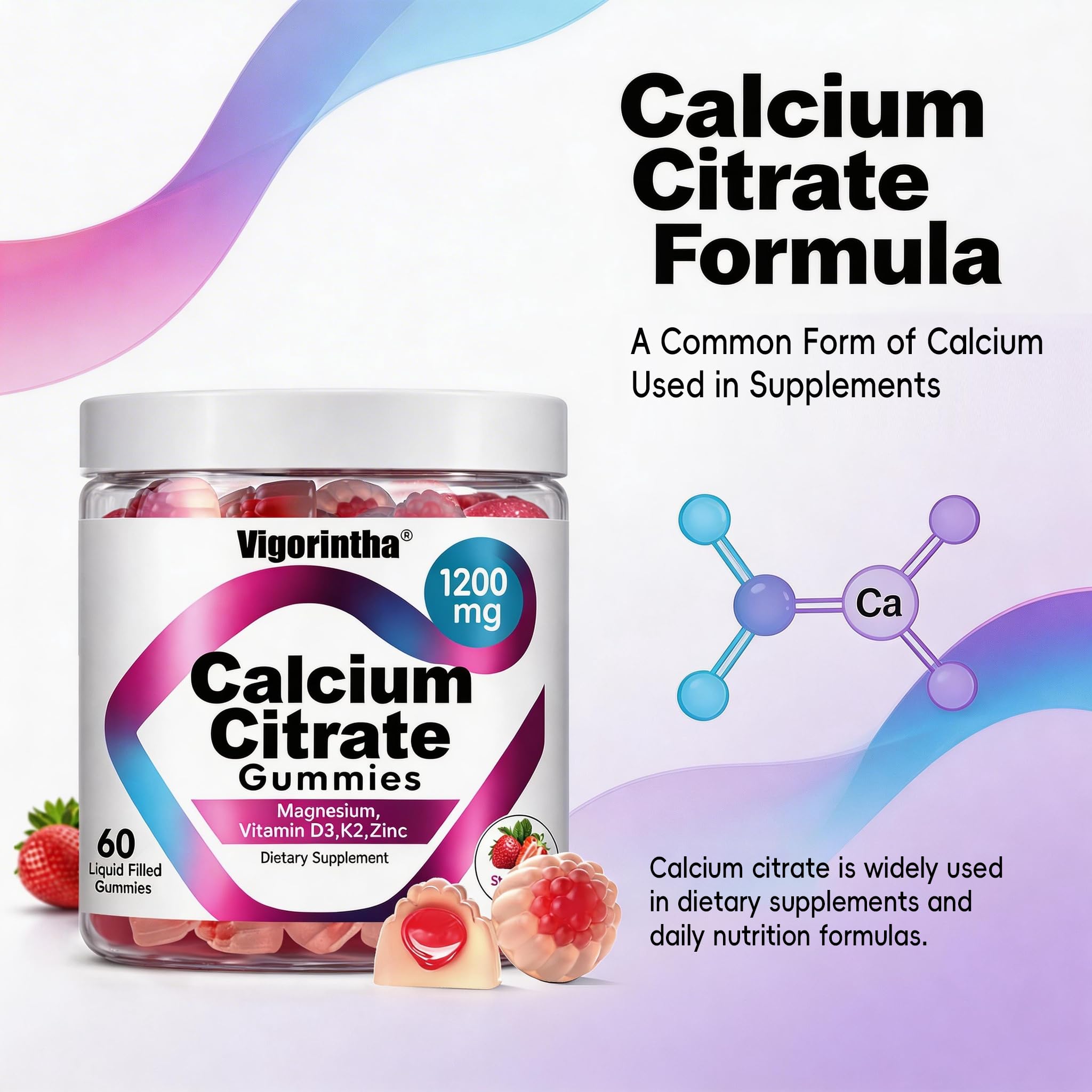 Vigorintha Calcium Gummies in a hand for size comparison