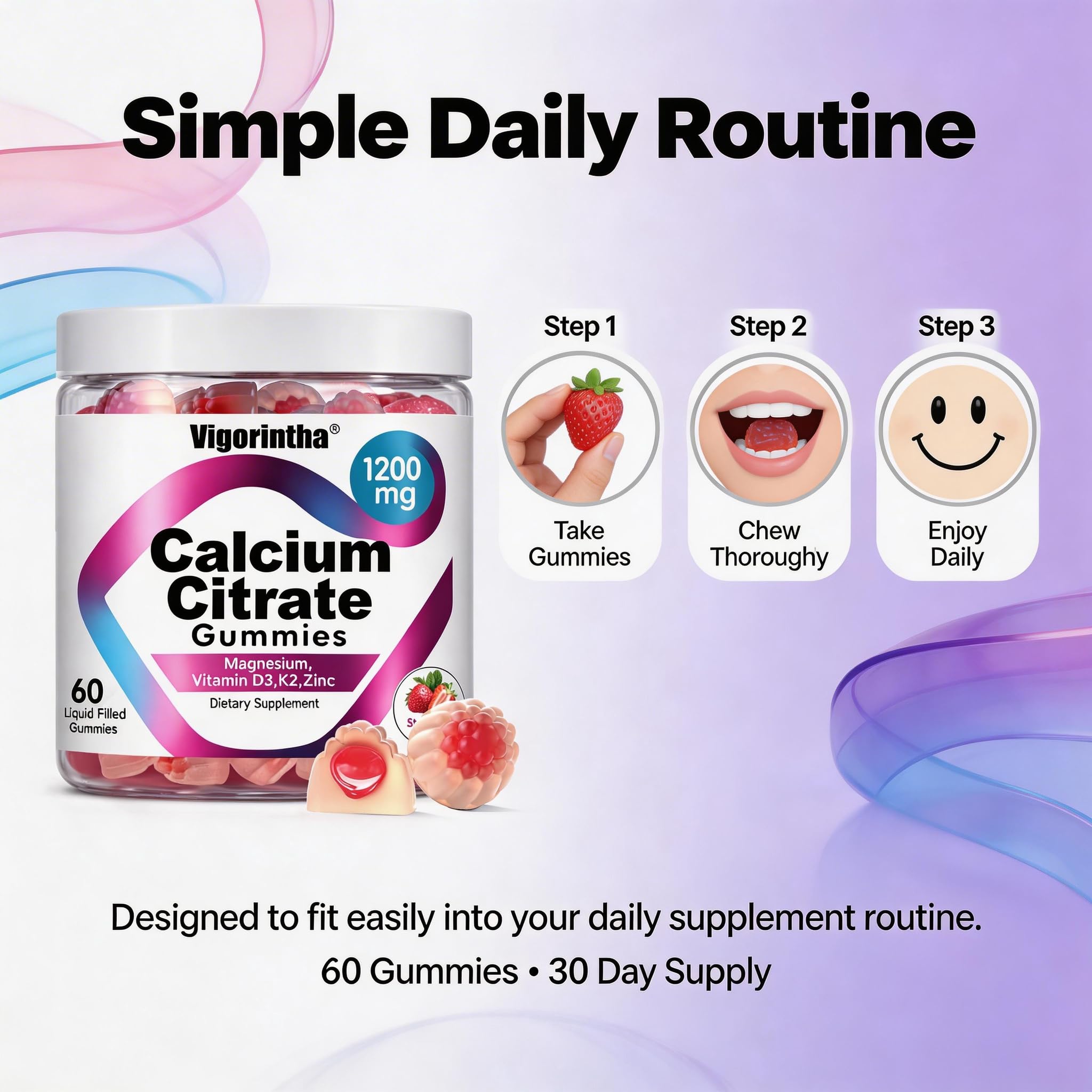 Vigorintha Calcium Gummies opened package showing gummies