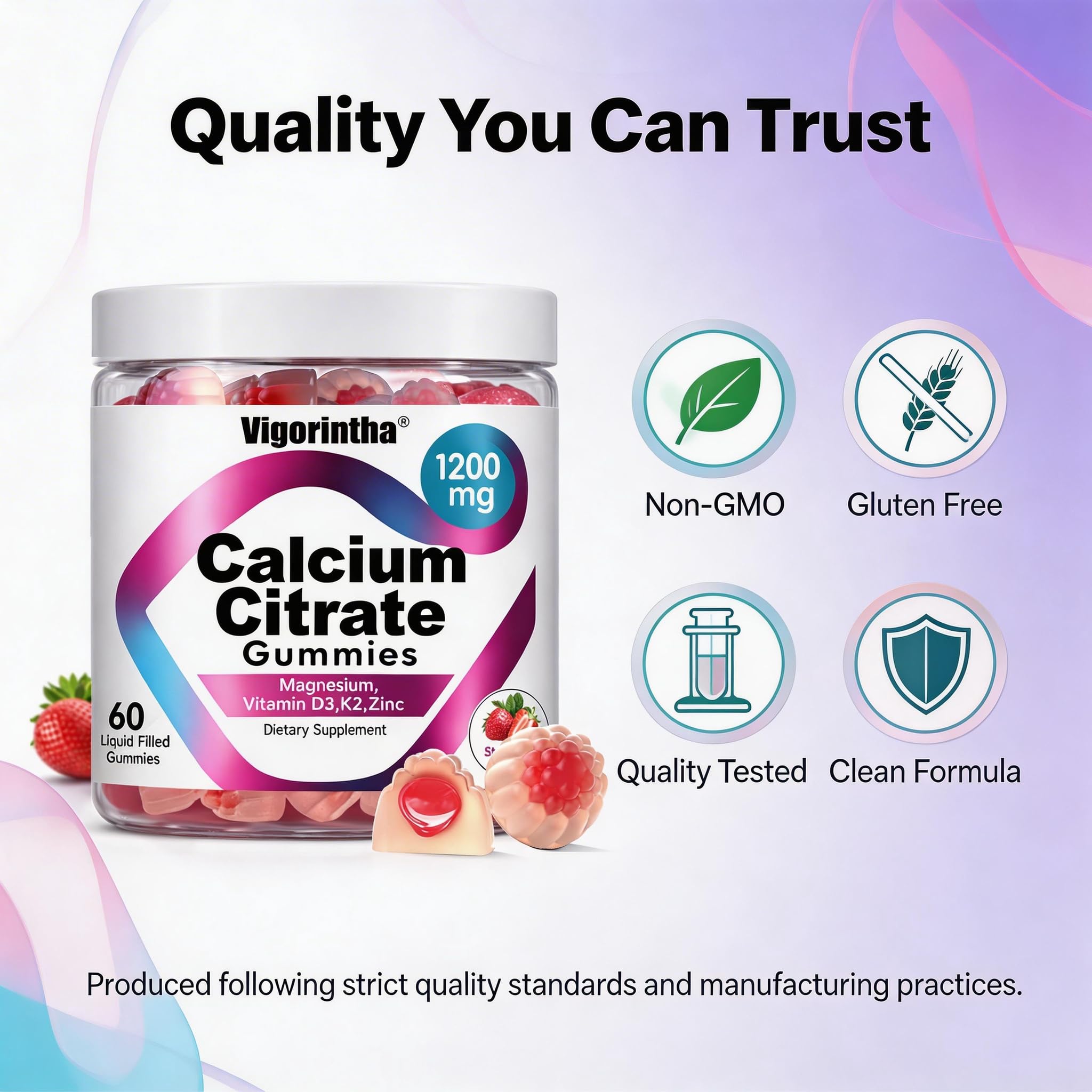 Vigorintha Calcium Gummies with a measuring spoon for dosage