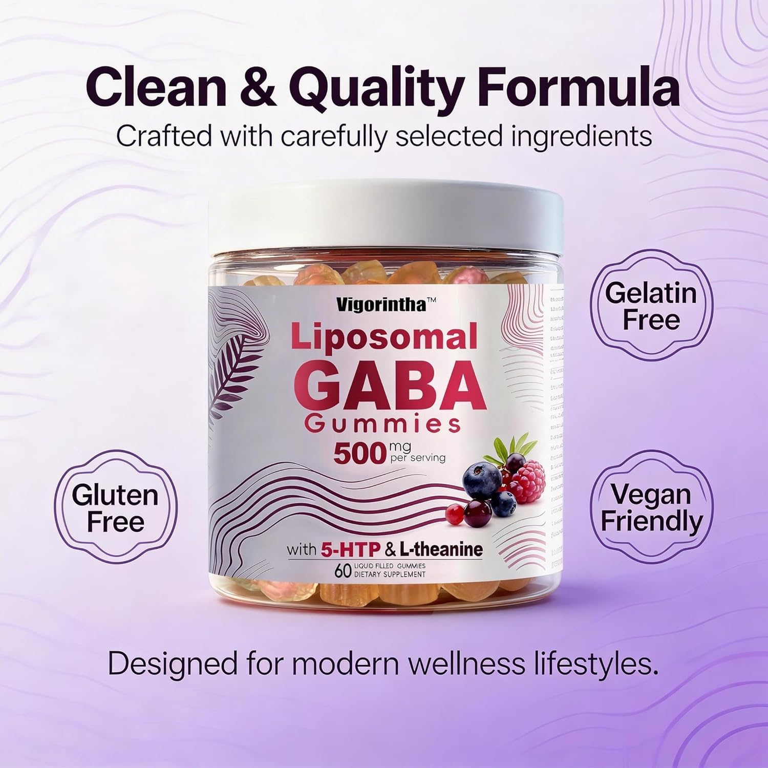Vigorintha GABA Gummies on a kitchen counter