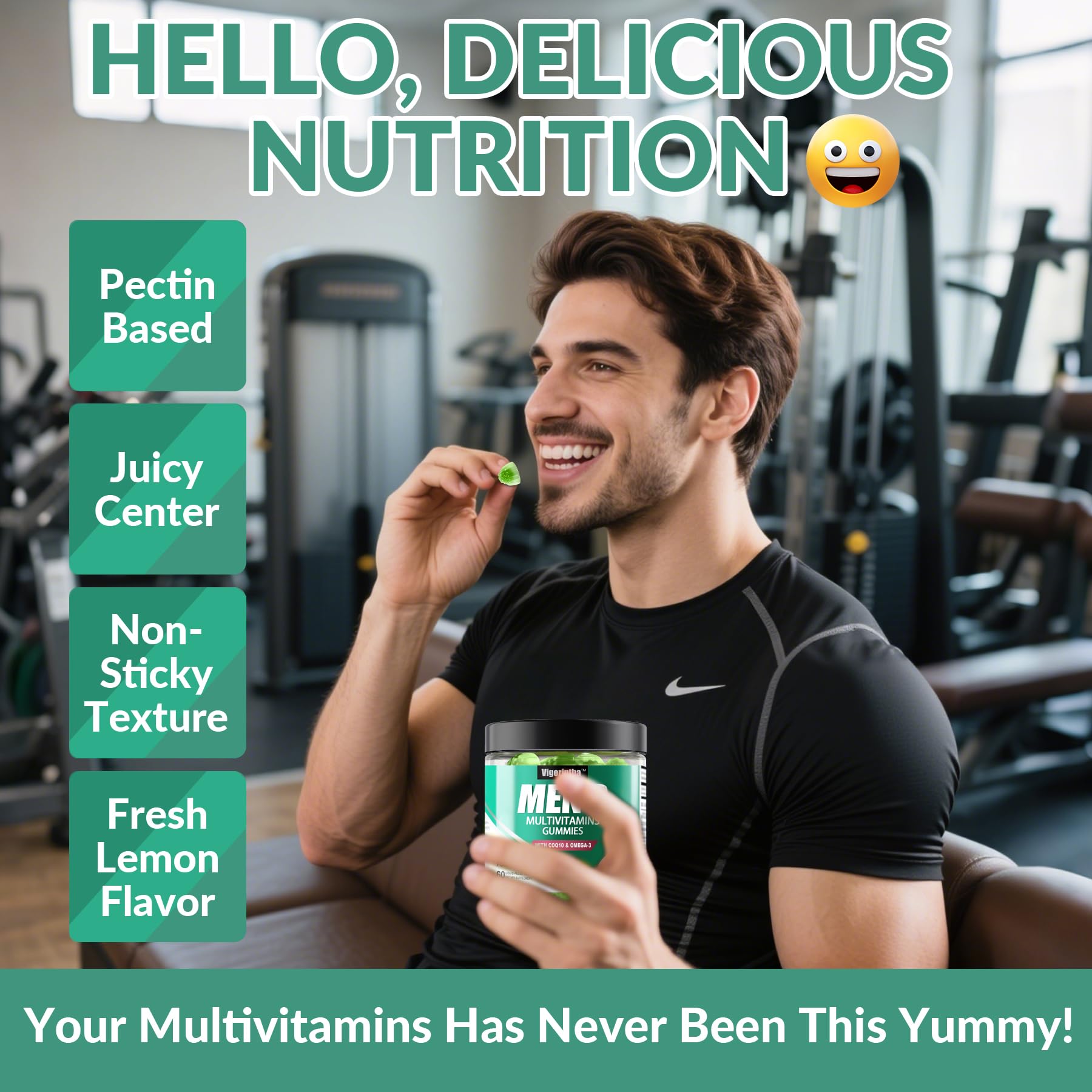 Vigorintha Men's Multivitamin Gummies displayed with fresh lemons