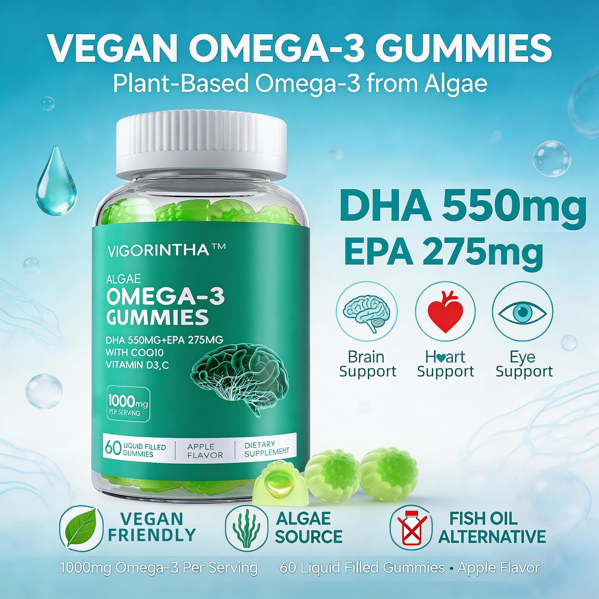 Vigorintha Omega-3 supplement with vitamin D3 and K2 ingredients