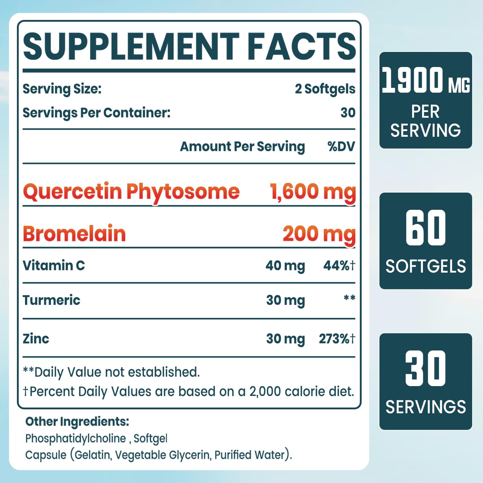 Vigorizar Quercetin 1600mg with Bromelain 200mg supplement bottle on table
