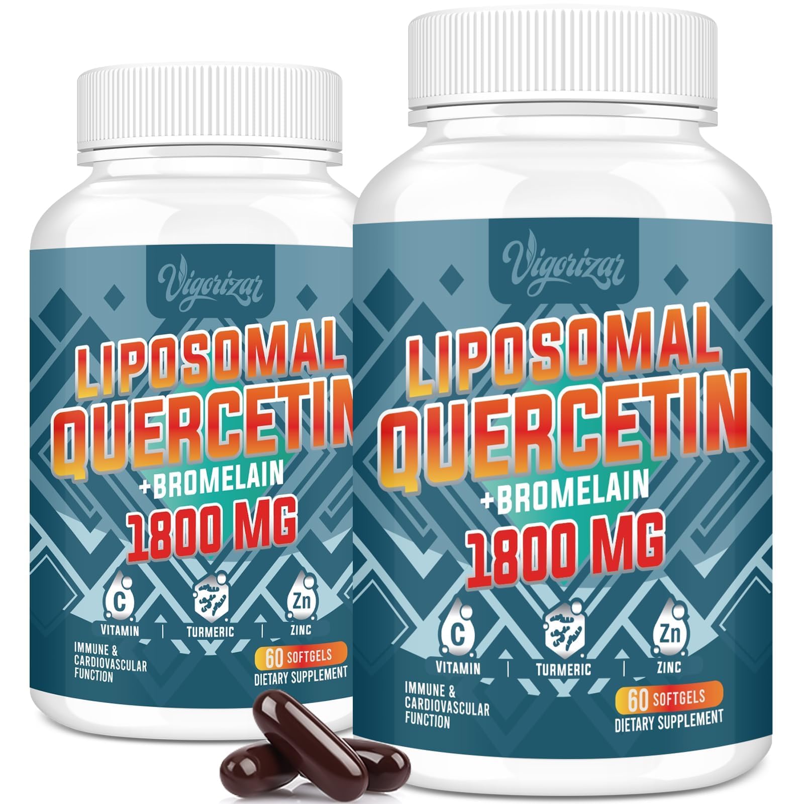 Vigorizar Quercetin 1600mg with Bromelain 200mg supplement front view