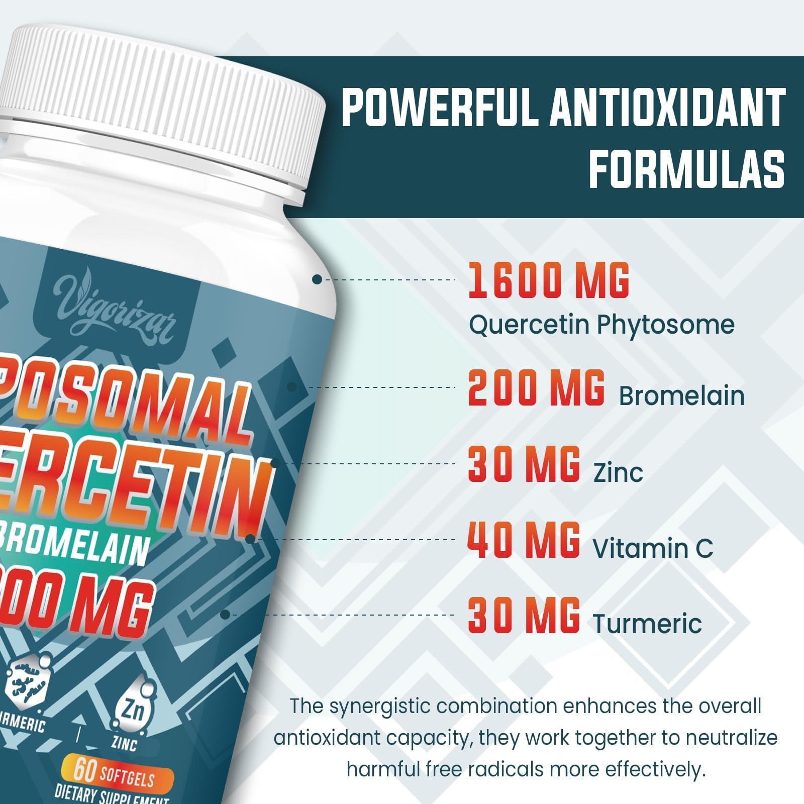 Vigorizar Quercetin supplement bottle side view