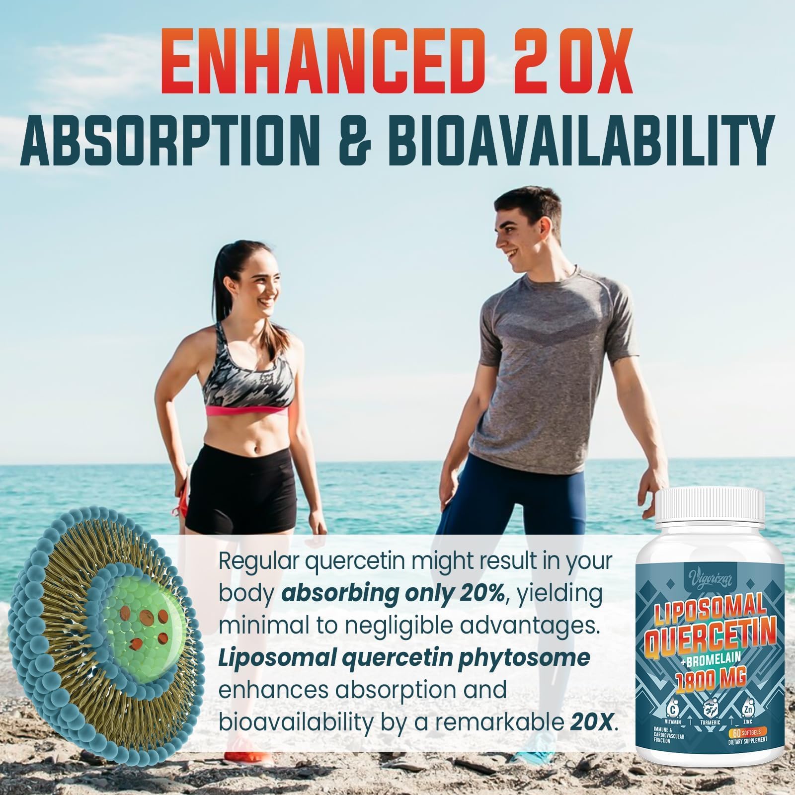 Vigorizar Quercetin supplement bottle with a measuring spoon