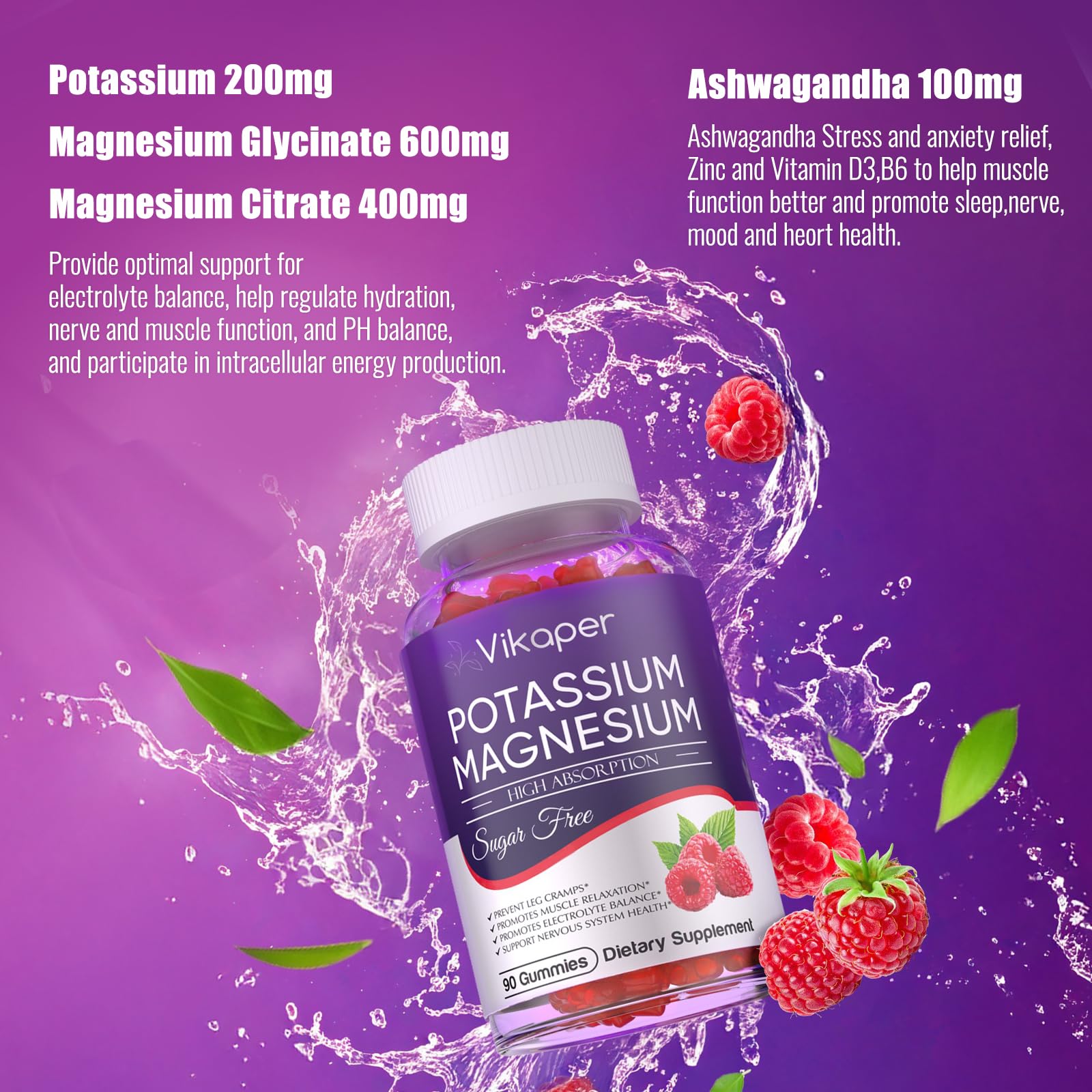 VIKAPER Potassium Magnesium Gummies bottle side view