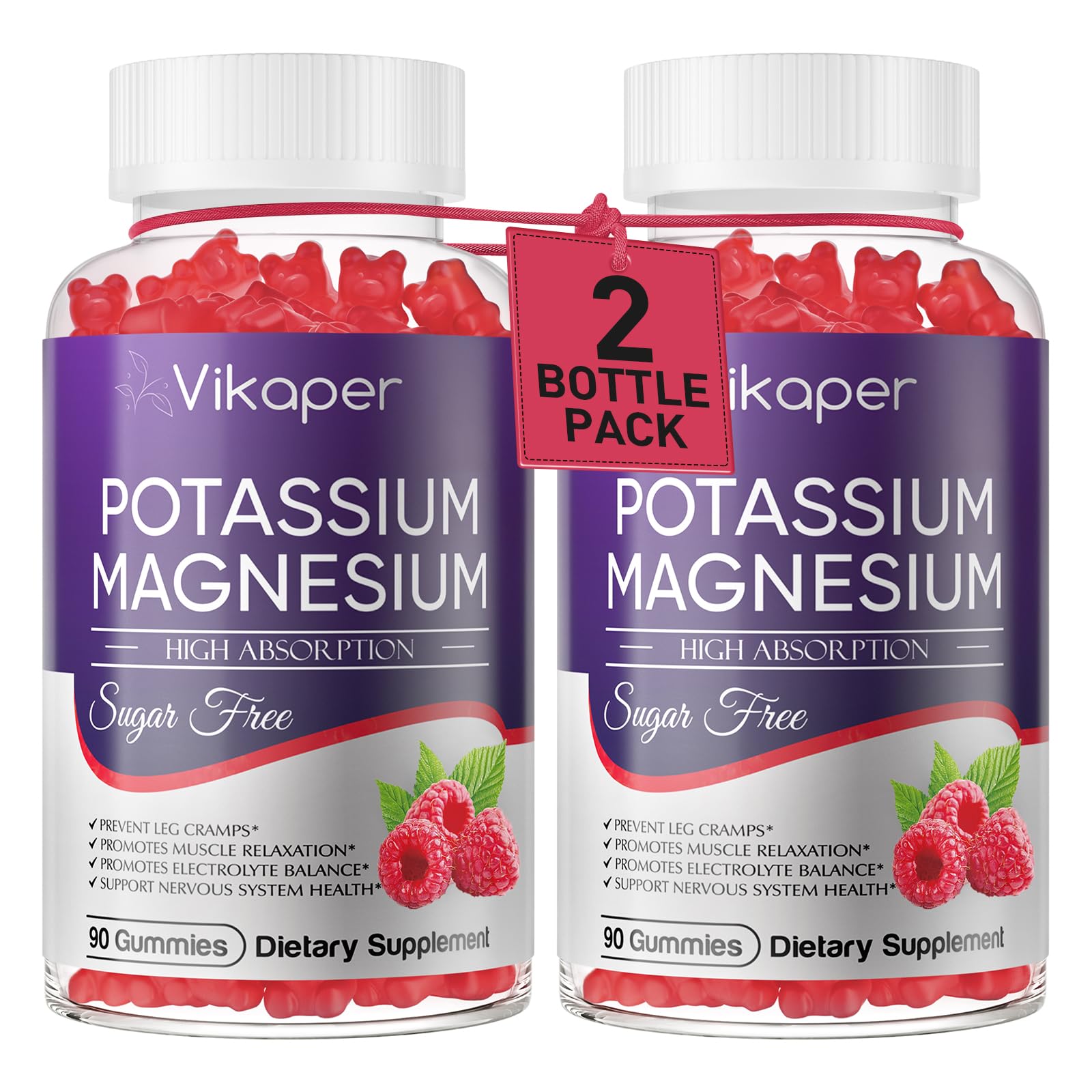 VIKAPER Potassium Magnesium Gummies front view with raspberry flavour
