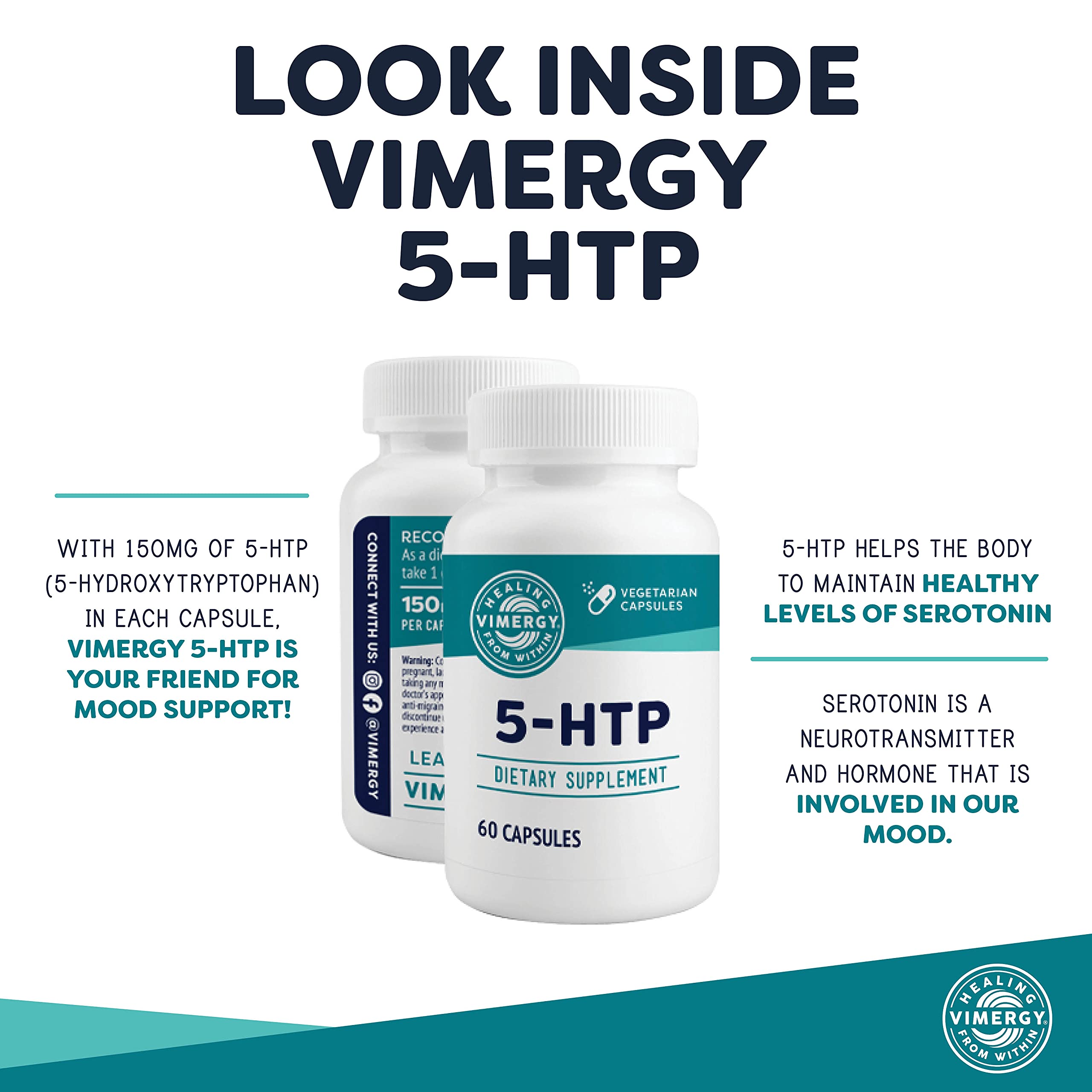 Vimergy 5-HTP Capsules with a smoothie background