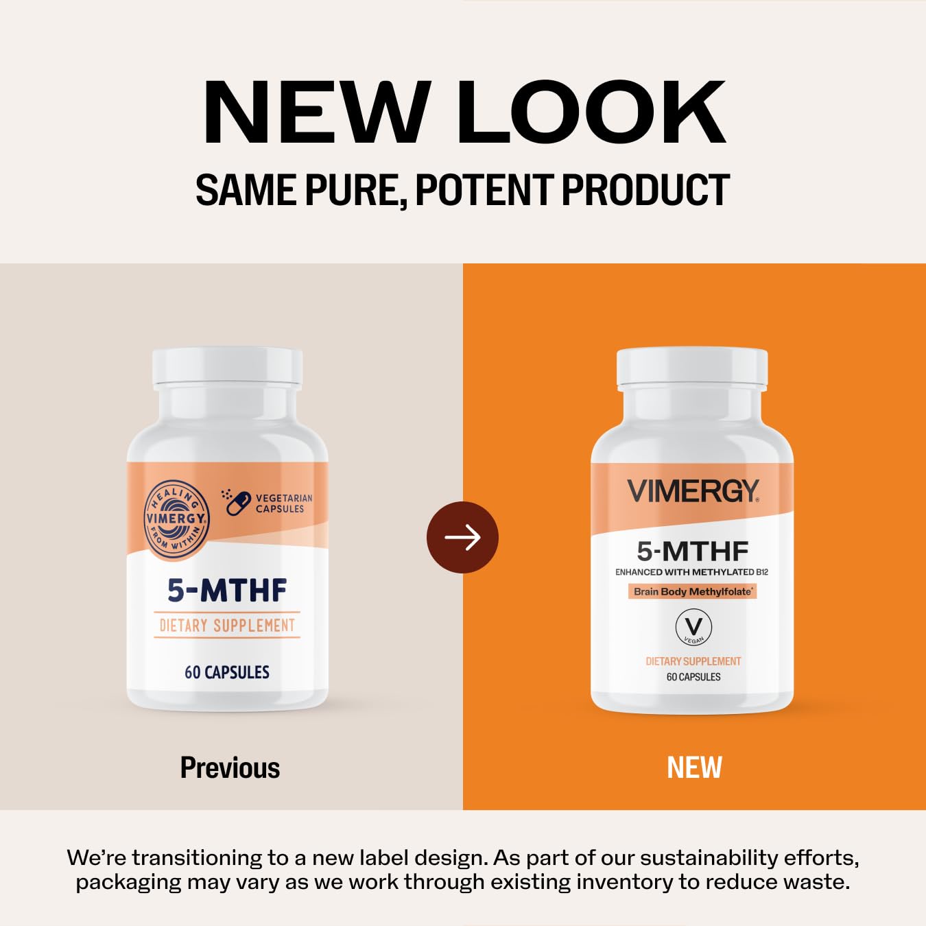 Vimergy 5-MTHF Capsules on a wooden table with smoothie