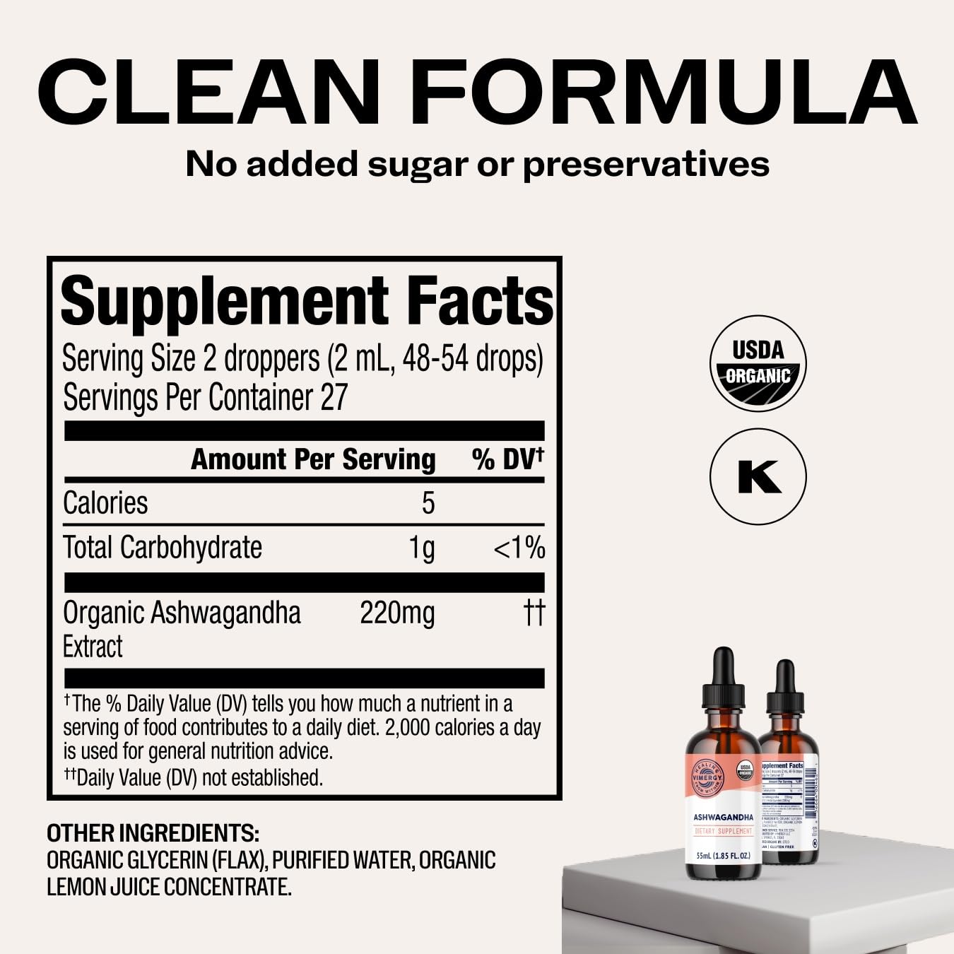 Vimergy Ashwagandha Liquid Extract in a glass with water