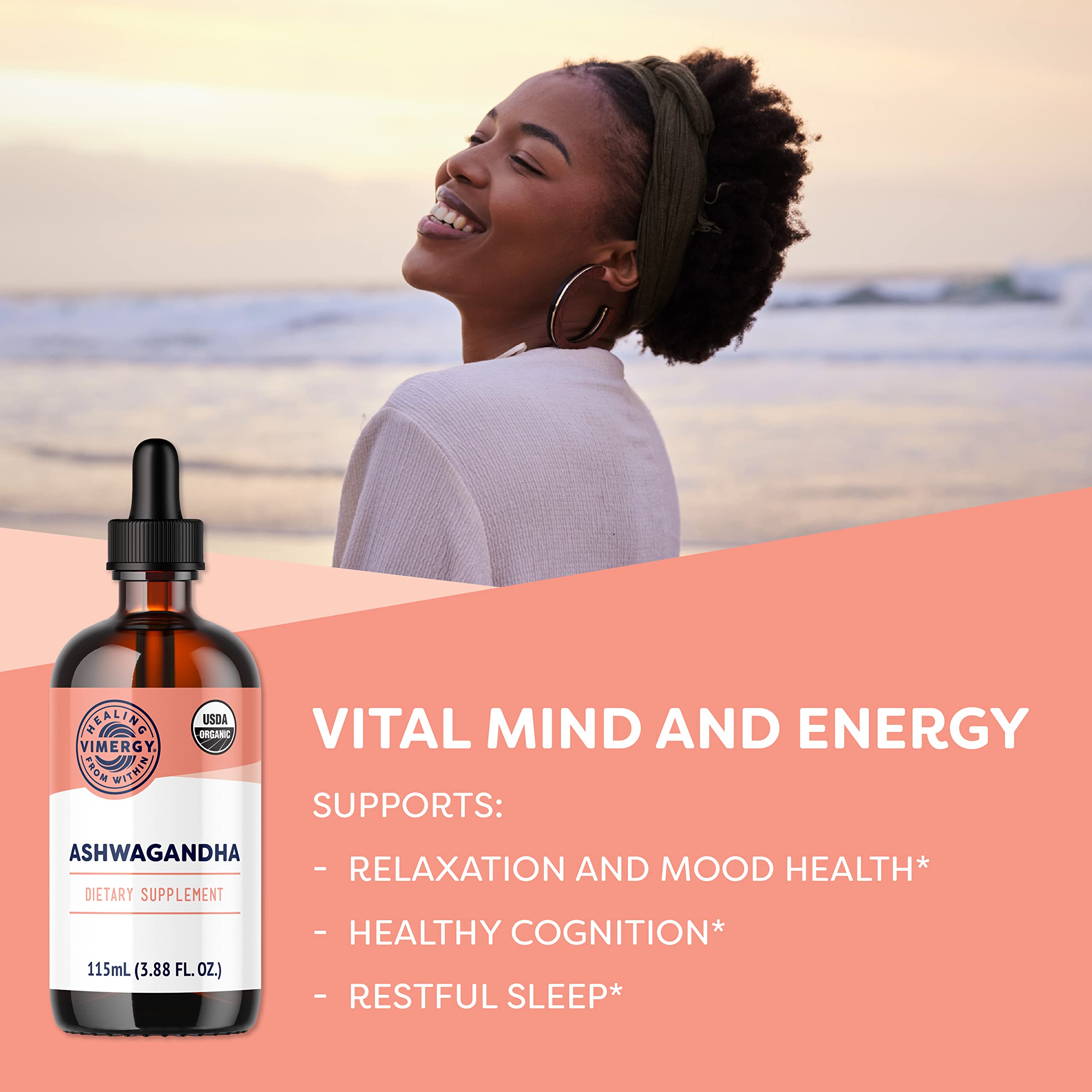 Vimergy Ashwagandha Liquid Extract ingredients list close-up