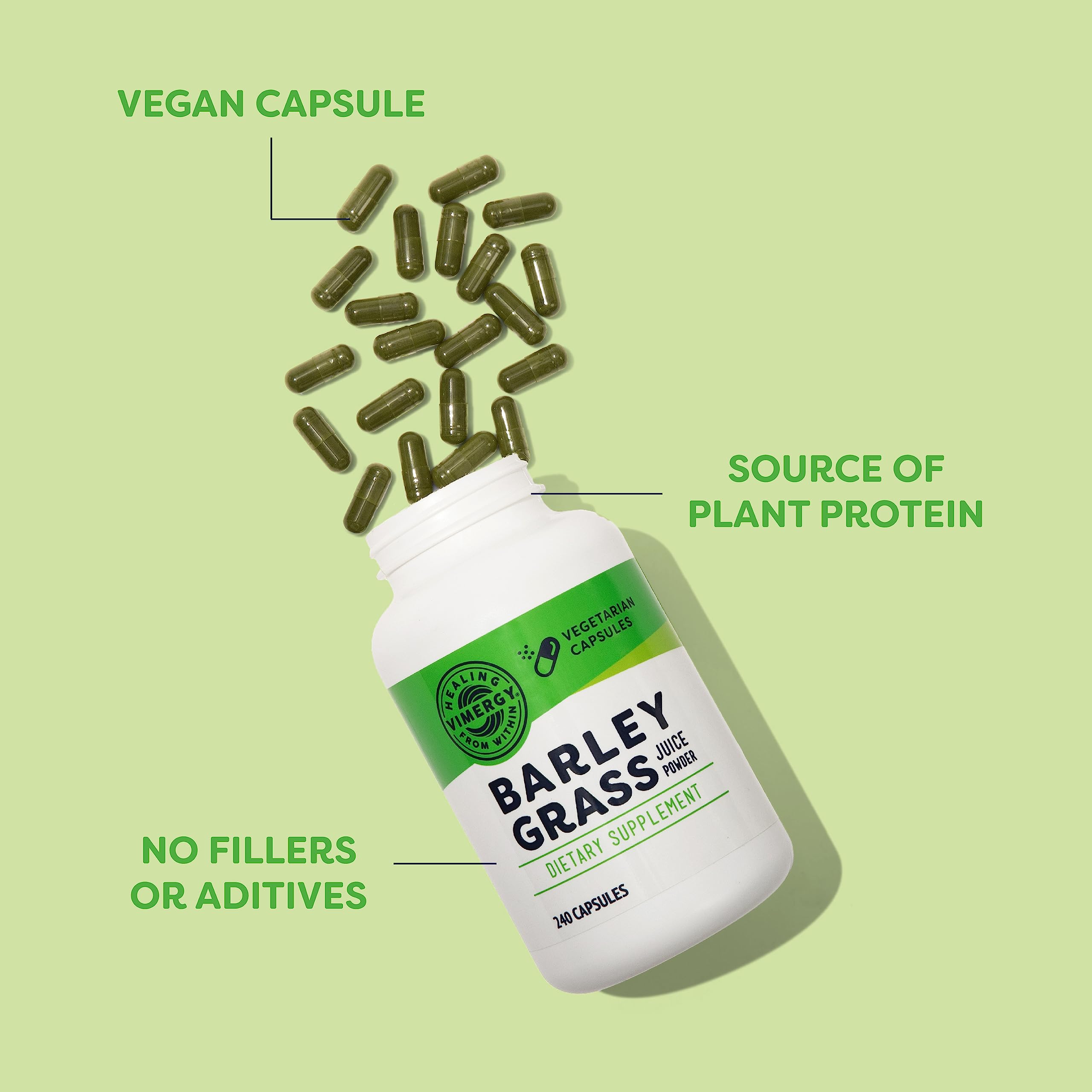Vimergy Barley Grass Juice Capsules opened showing powder