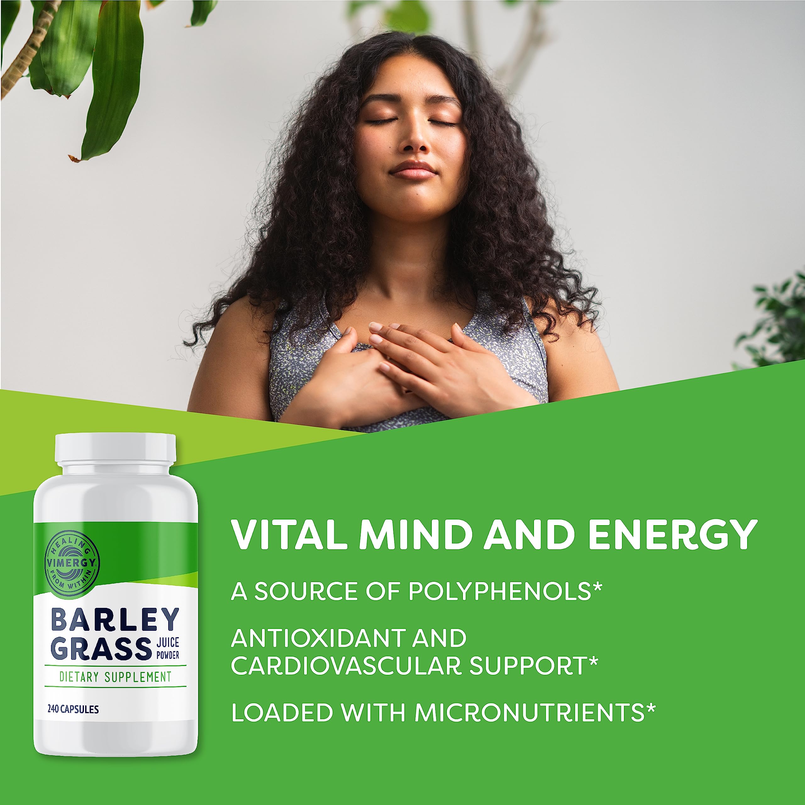 Vimergy Barley Grass Juice Capsules side view showing capsule size