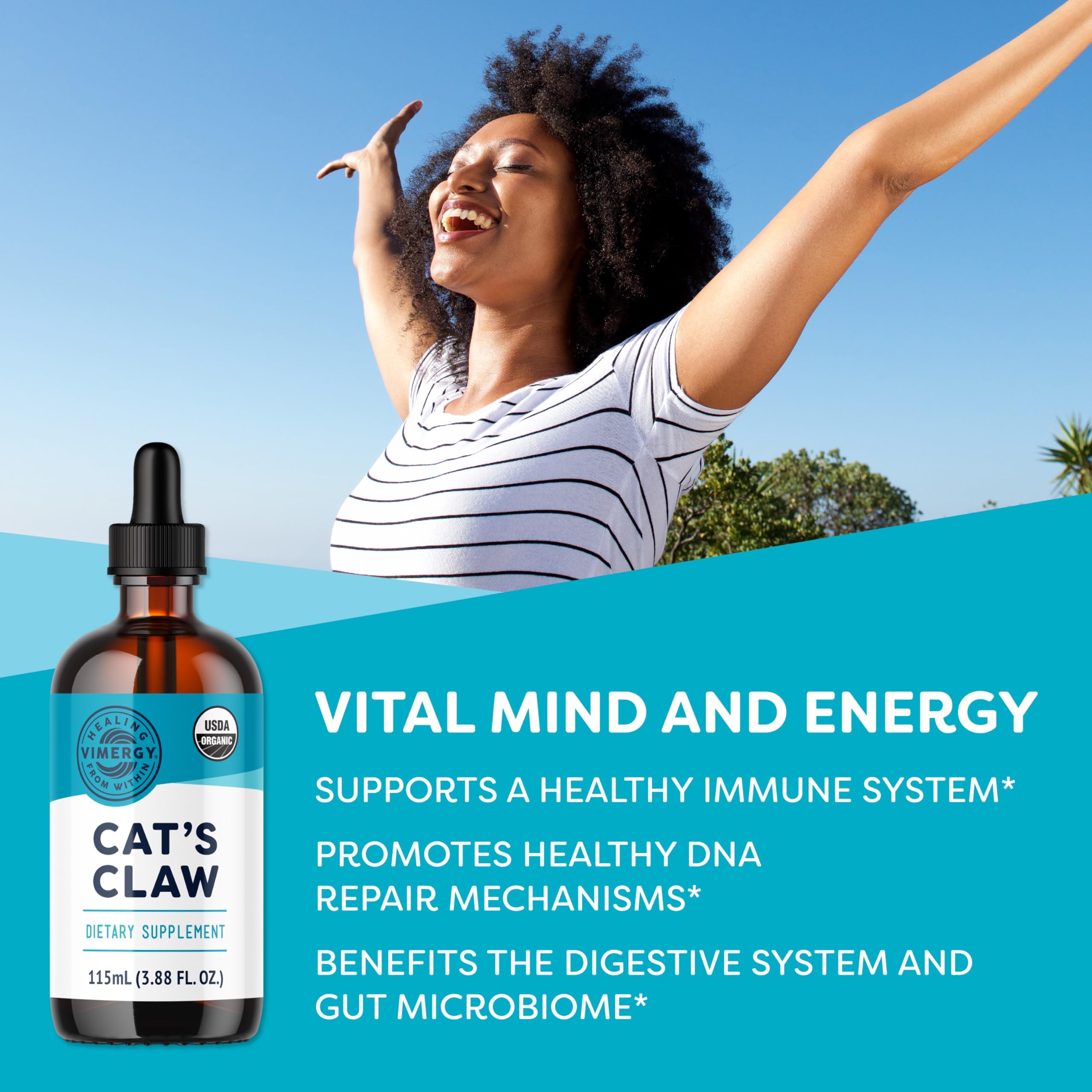 Vimergy Cat’s Claw Liquid Supplement 281g back view with ingredients
