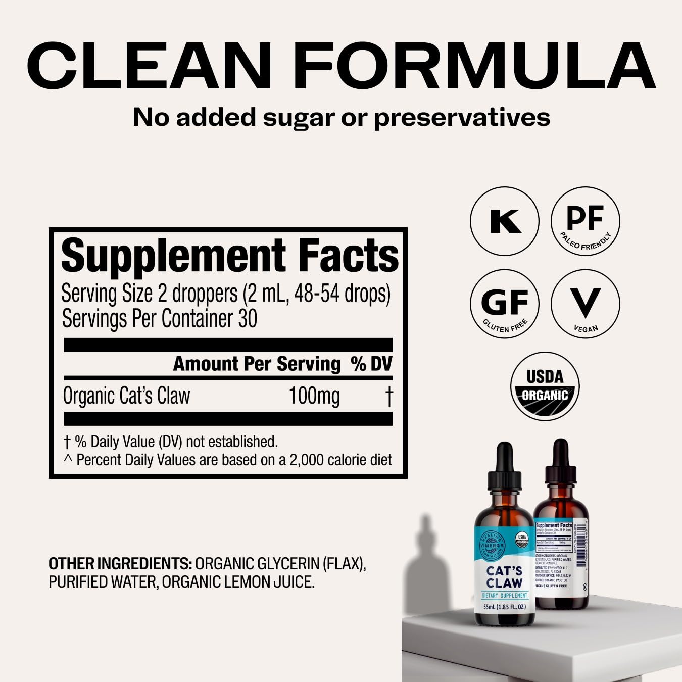 Vimergy Cat's Claw Liquid Supplement ingredients list
