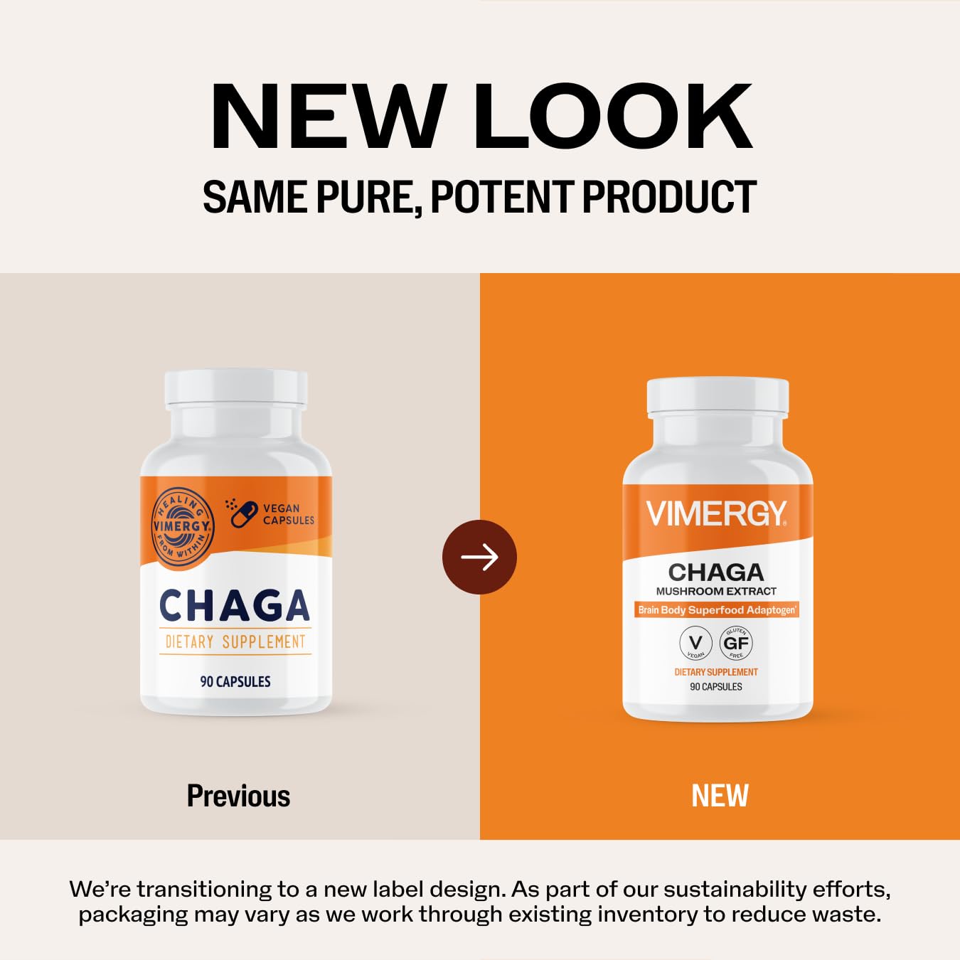 Vimergy Chaga Mushroom Capsules packaging with ingredients listed